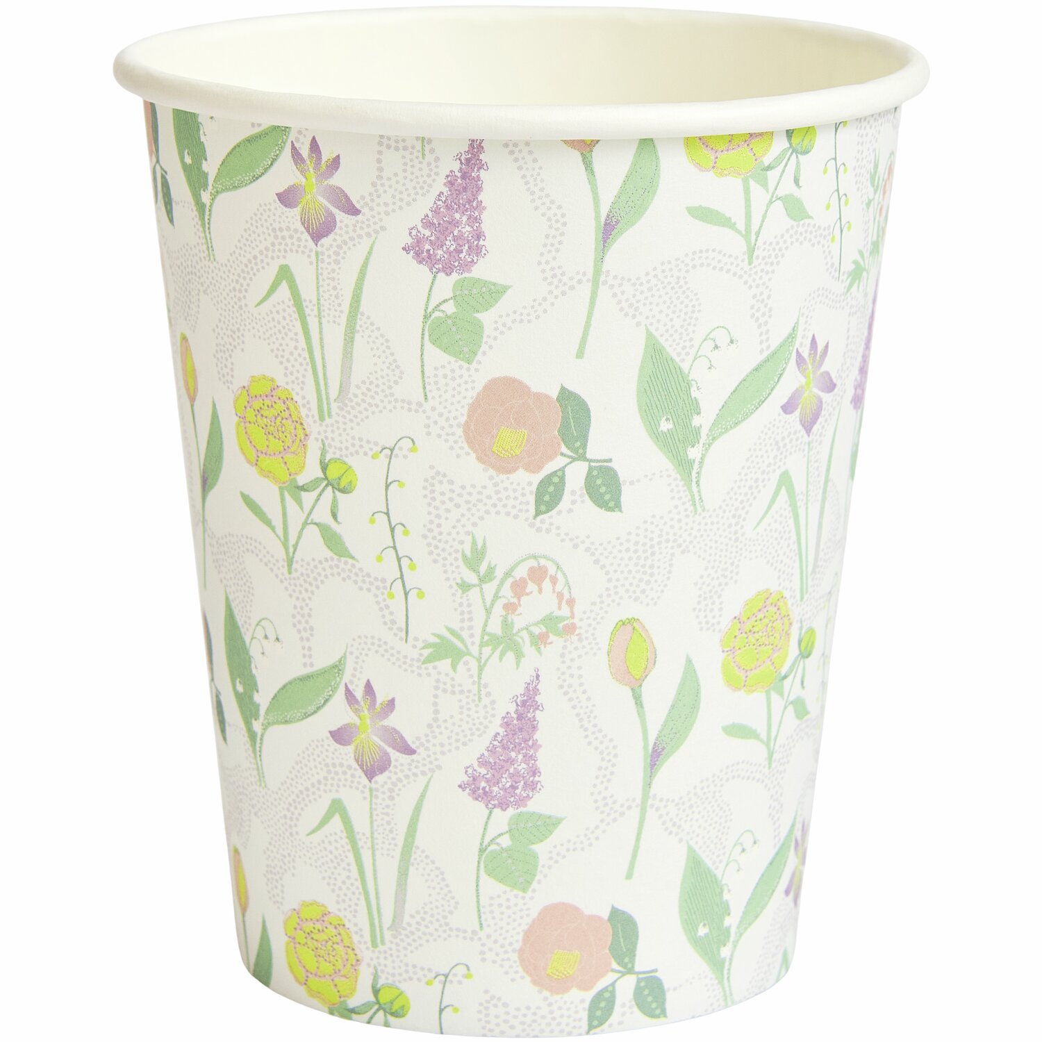 Pappbecher Blumenwiese 8 Stück mit floralen Mustern in Pastellfarben, 250ml, ideal für Partys.