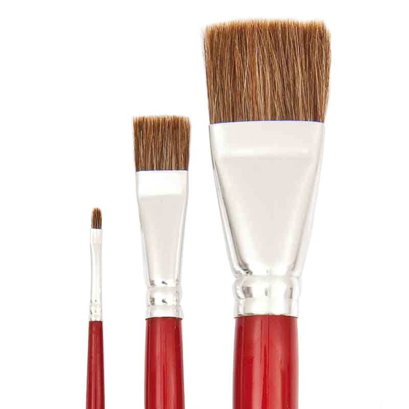 Pinsel Art School Öl Rindshaar flach von Rico Design, rote Griffe, ideal für präzises Malen.