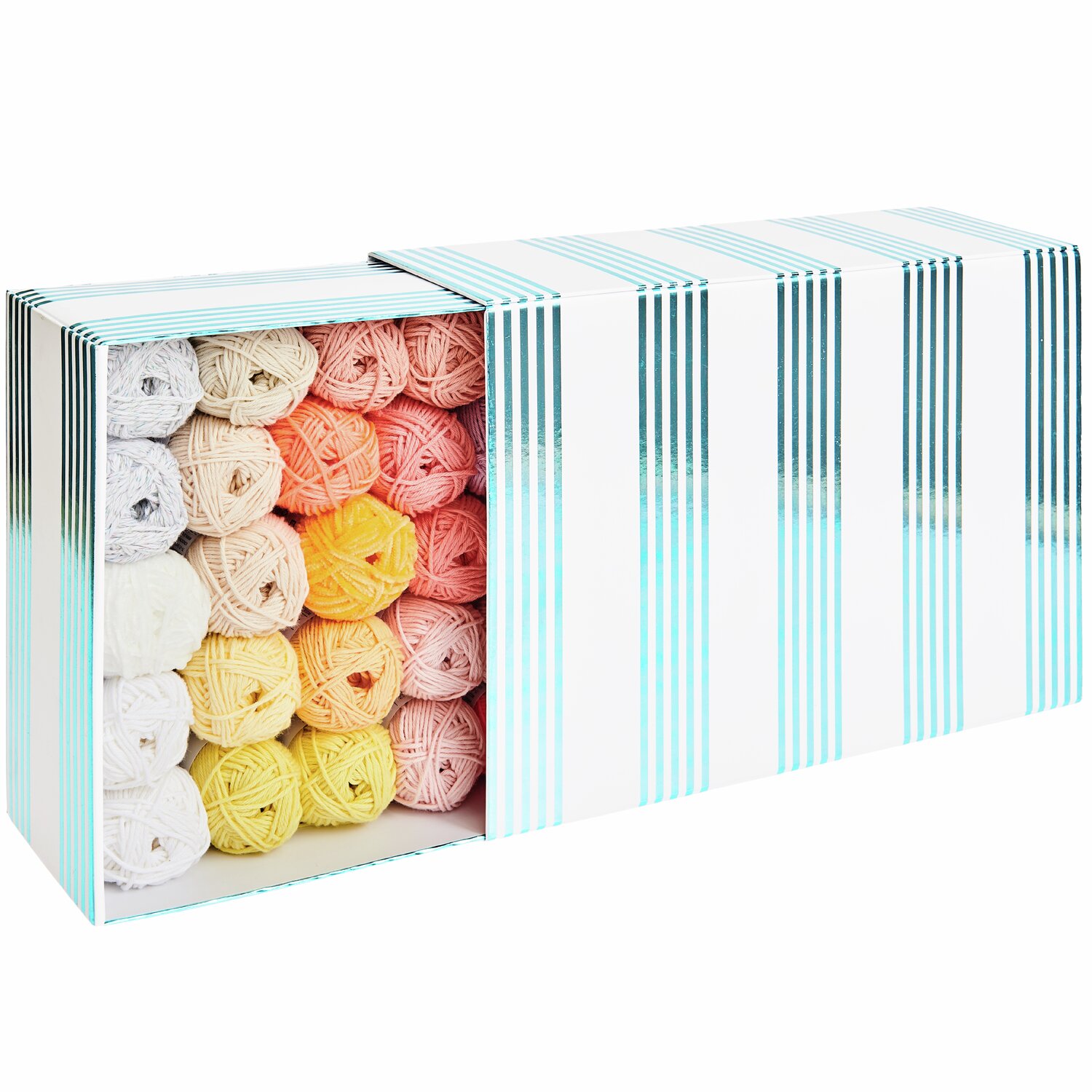 Ricorumi Spring CAL Box 3 mit bunten Garnknäueln in einer gestreiften Verpackung von Rico Design.