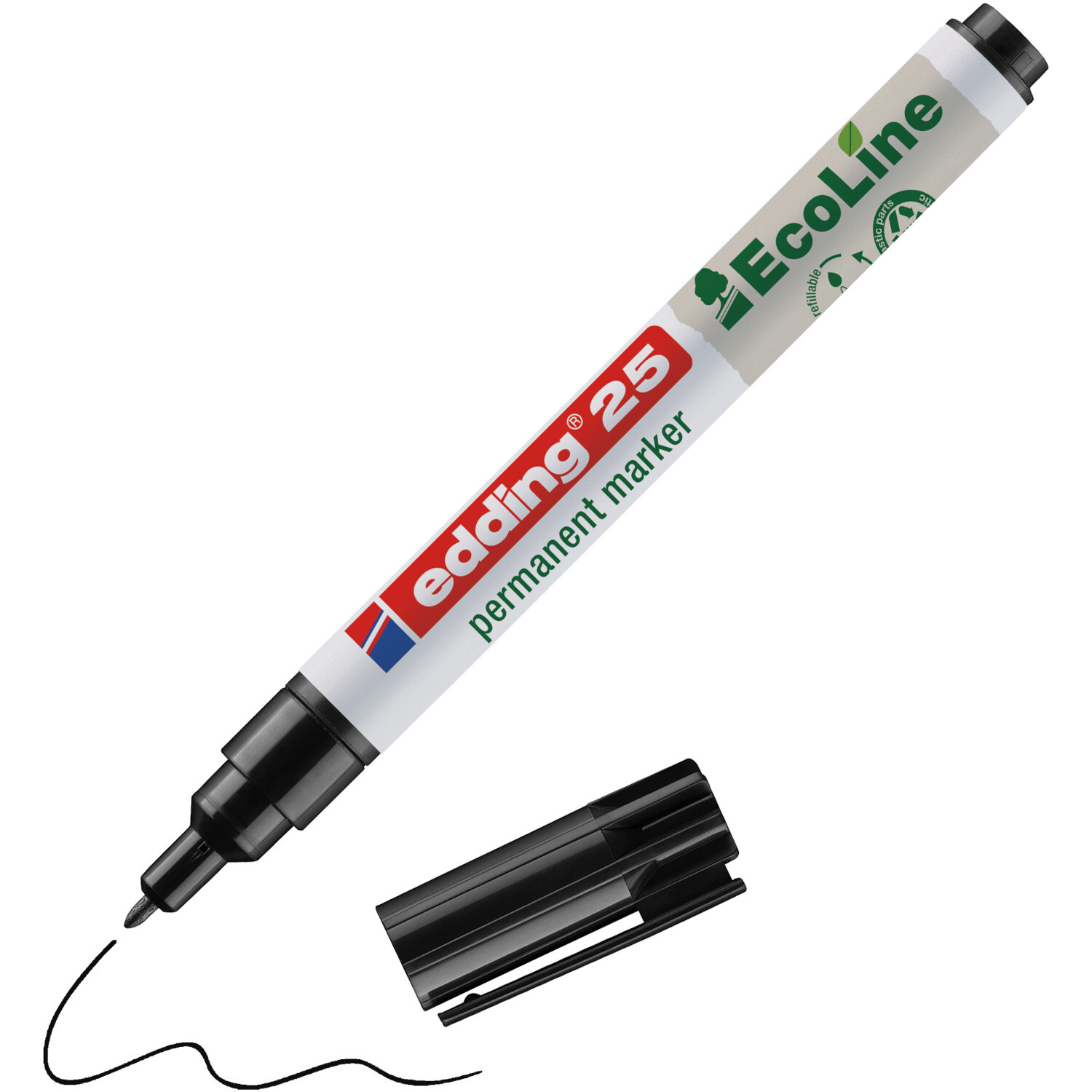 25 EcoLine Permanentmarker 1mm Farbe Schwarz von edding International  25 EcoLine Permanentmarker 1mm von edding, schwarze Tinte, abnehmbarer Deckel, nachhaltiges Design.