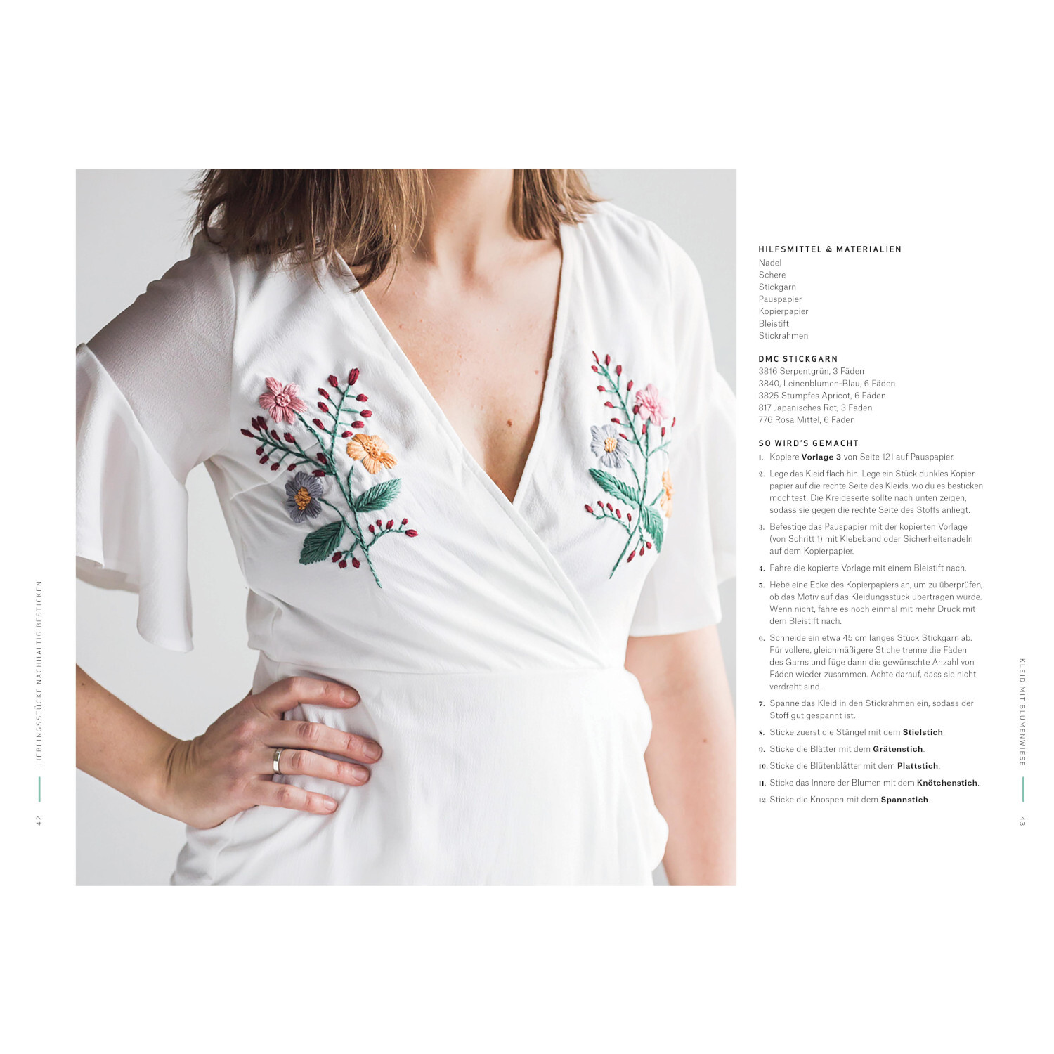 Lieblingsstücke nachhaltig besticken: Weißes Kleid mit floralen Stickereien, präsentiert von Christophorus Verlag.