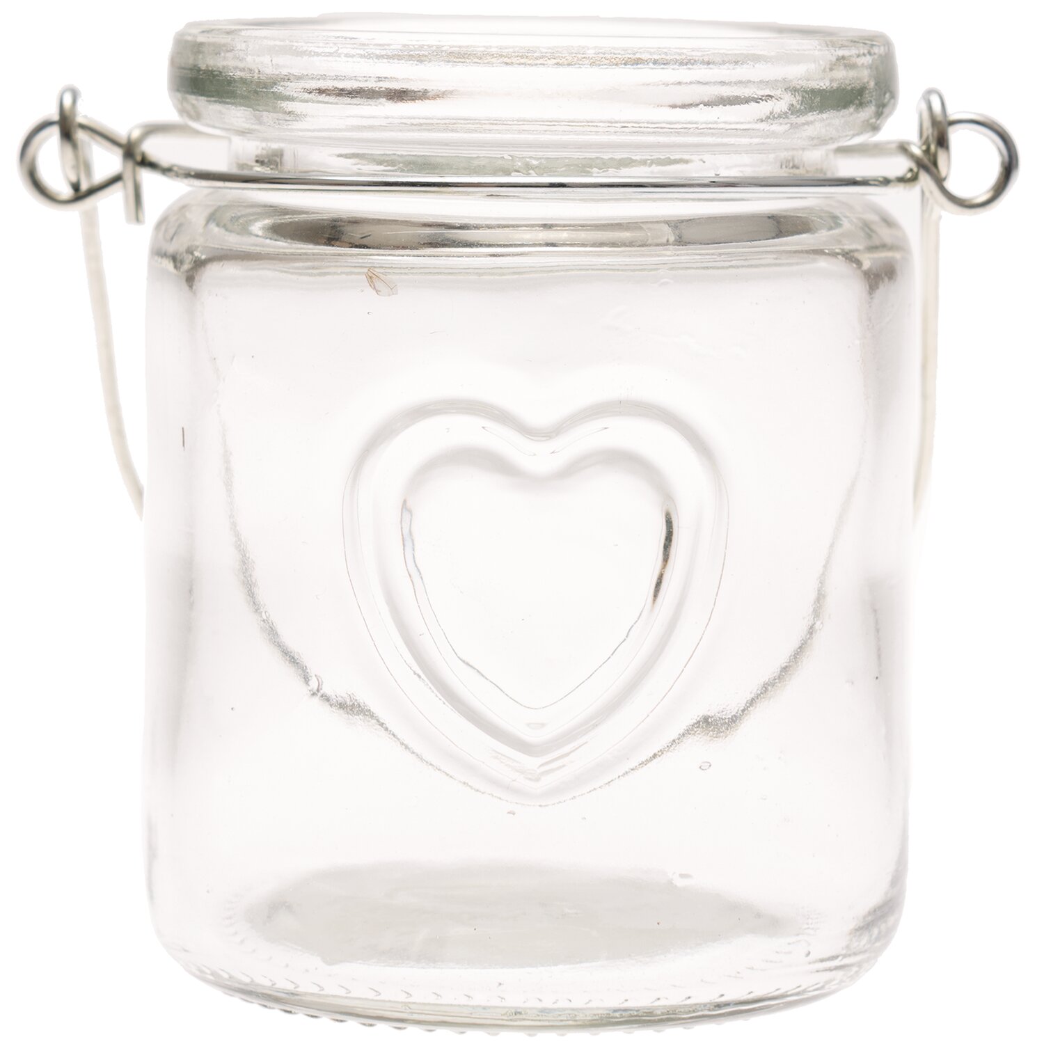 Aufbewahrungsglas klar Ø6cm mit Herzmotiv, transparentes Design, ideal für stilvolle Aufbewahrung.