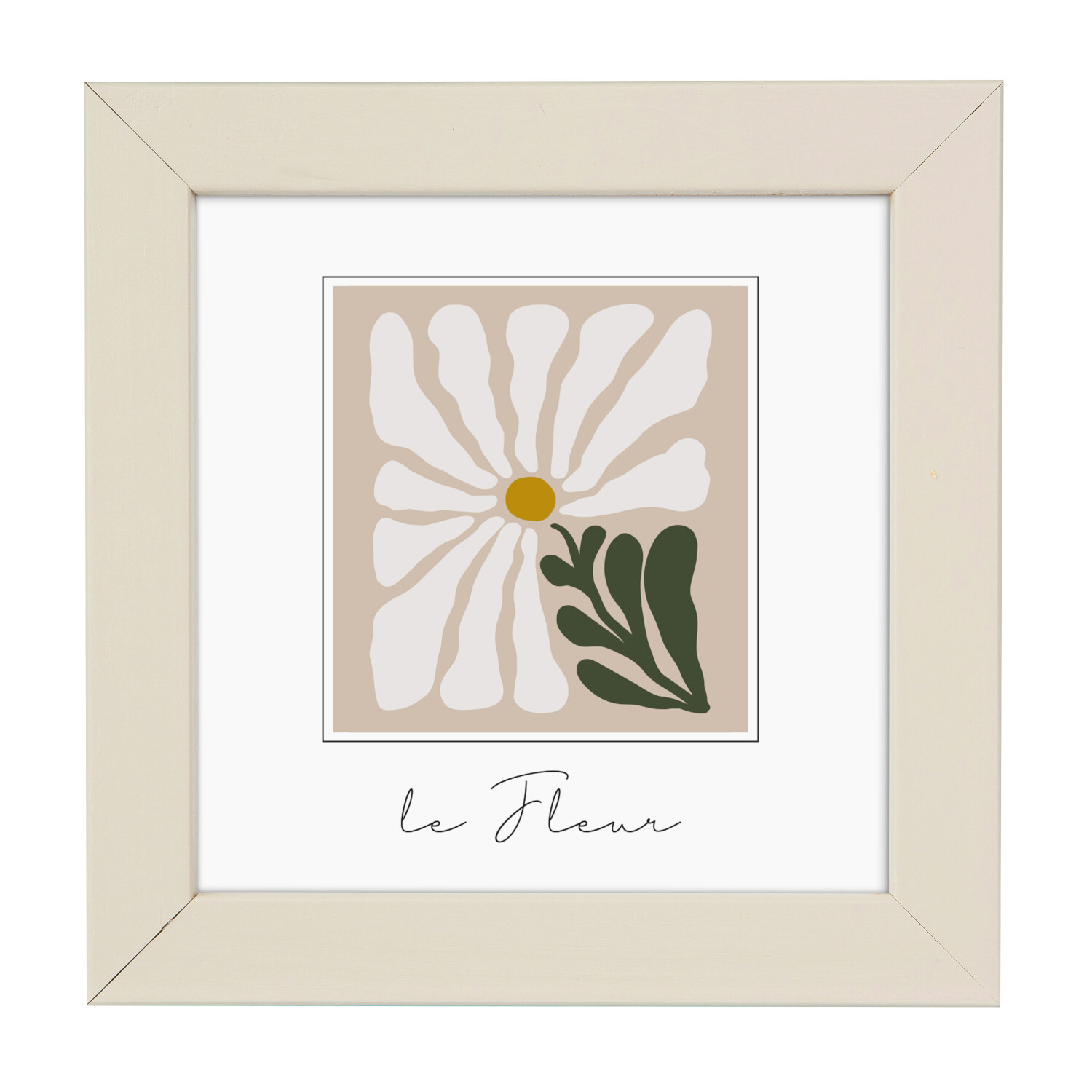 Bilderrahmen Aura aus Holz in Beige mit floralem Motiv und dem Subtitel "le Fleur". Ideal für stilvolle Wohnräume.