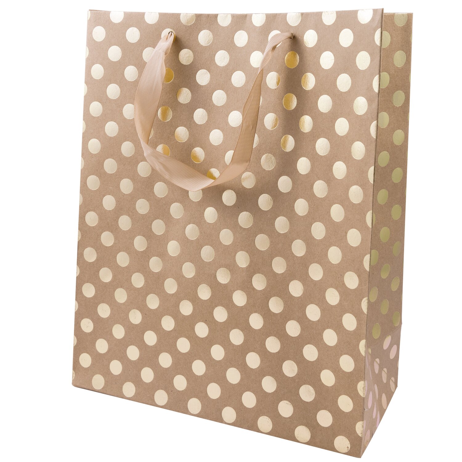 Geschenktüte natur Punkte gold 26x32x12cm
