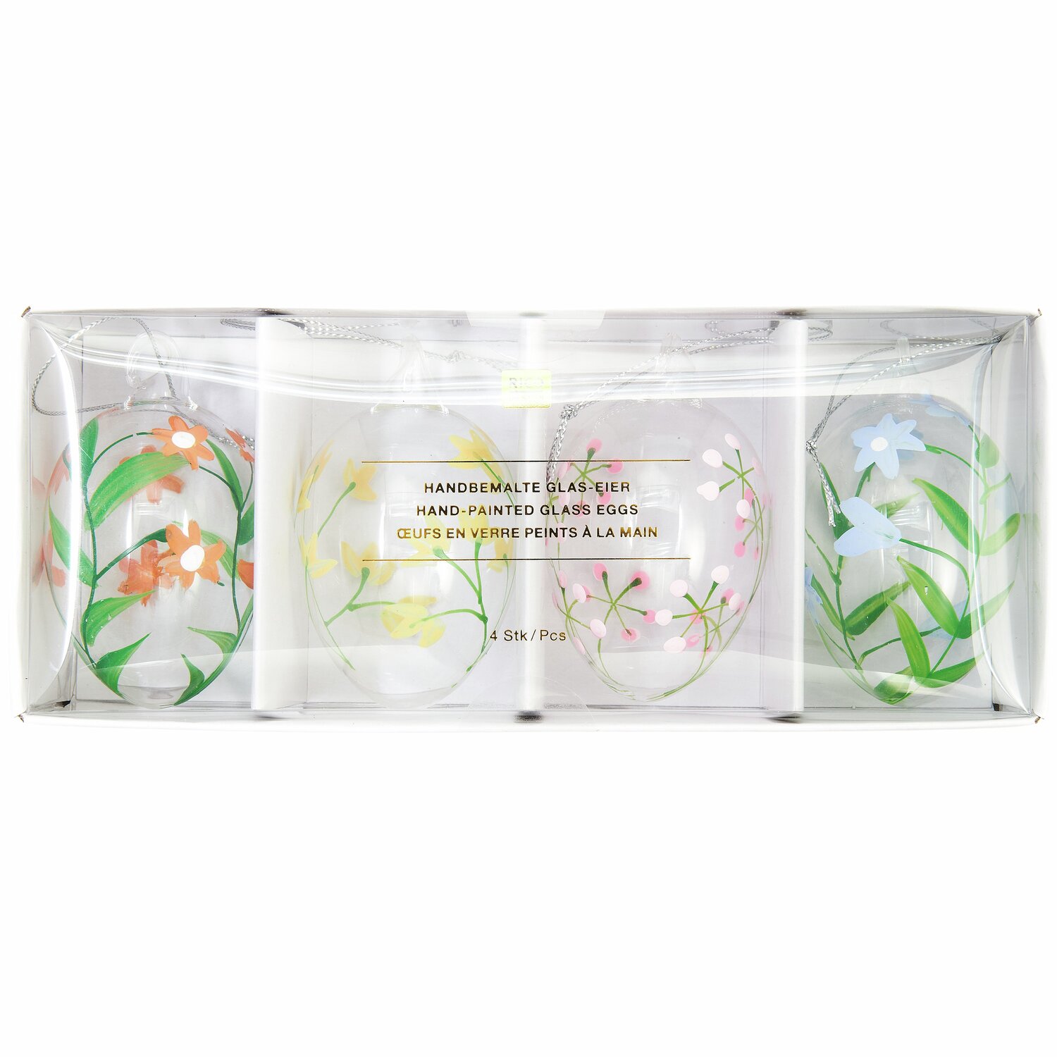 Glas Eier Frühlingswiese handbemalt 4 Stück 8xØ4,5cm von Rico Design