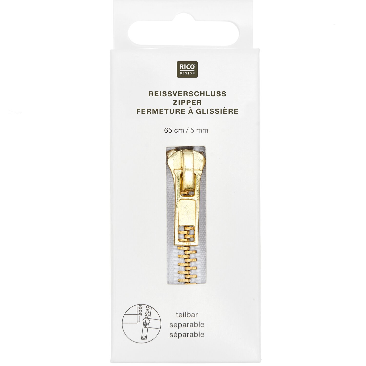 Metall Reißverschluss 5mm Gold/Offwhite Länge 65cm von Rico Design