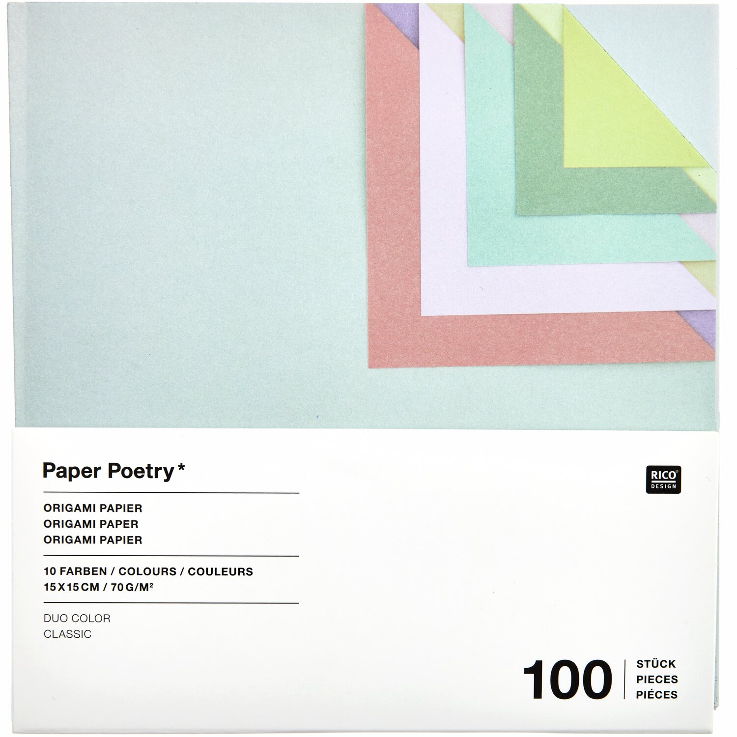 Paper Poetry Origami Duo color Classic, 100 Blatt, 15x15cm, in Pastelltönen, ideal für kreative Projekte.