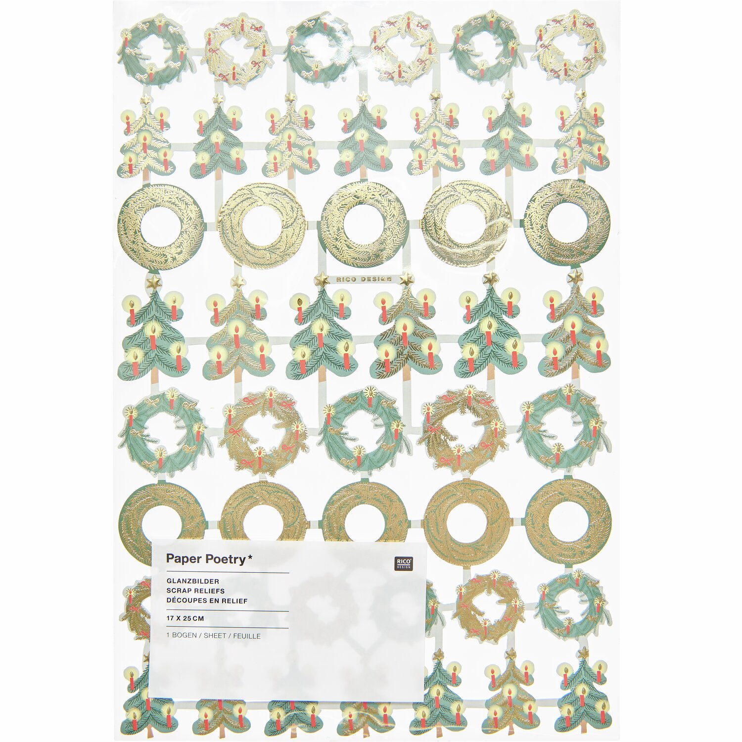 Paper Poetry Glanzbilder Kränze/Weihnachtsbäume 1 Blatt von Rico Design