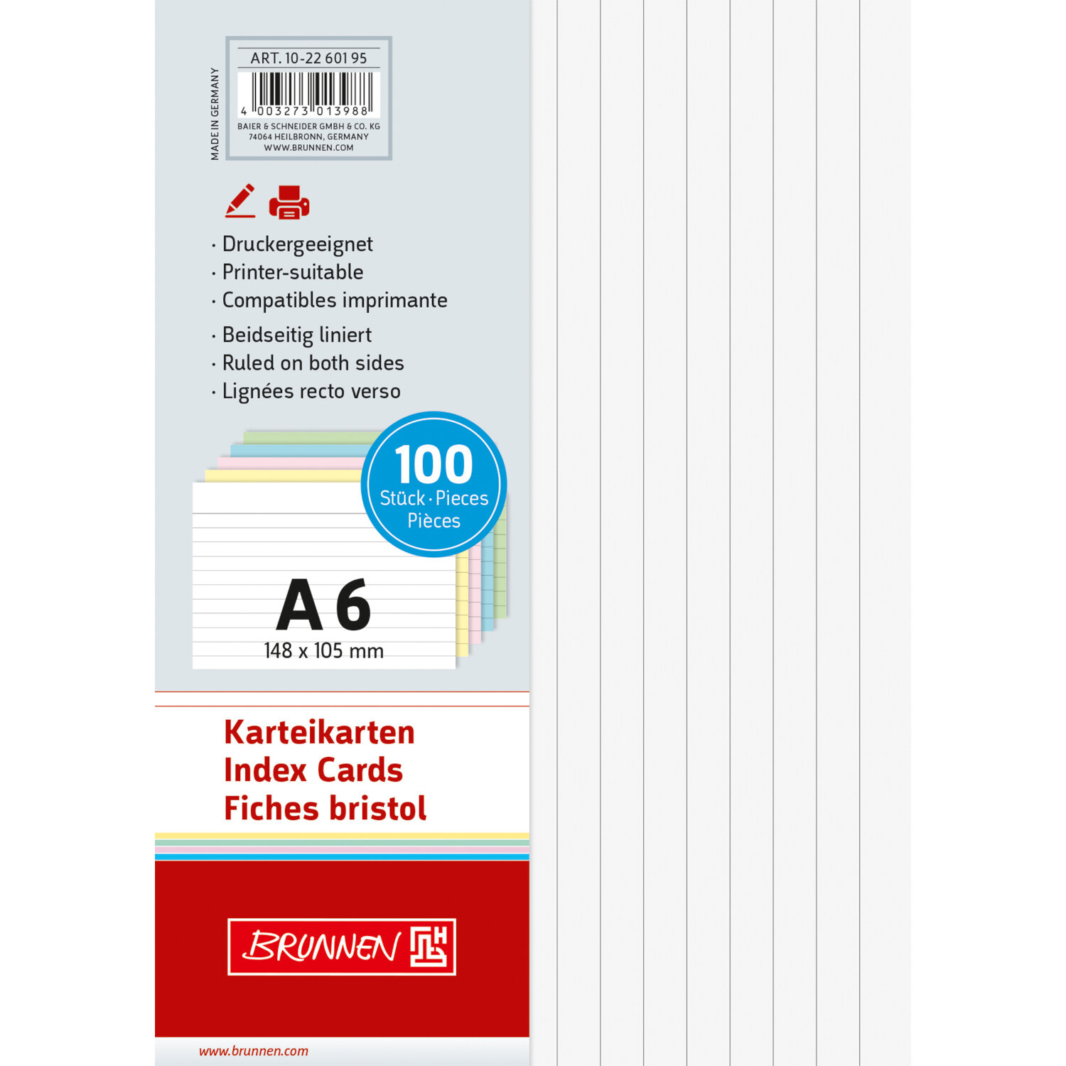 Karteikarte A6 liniert sortiert 100 Stück von Baier & Schneider 