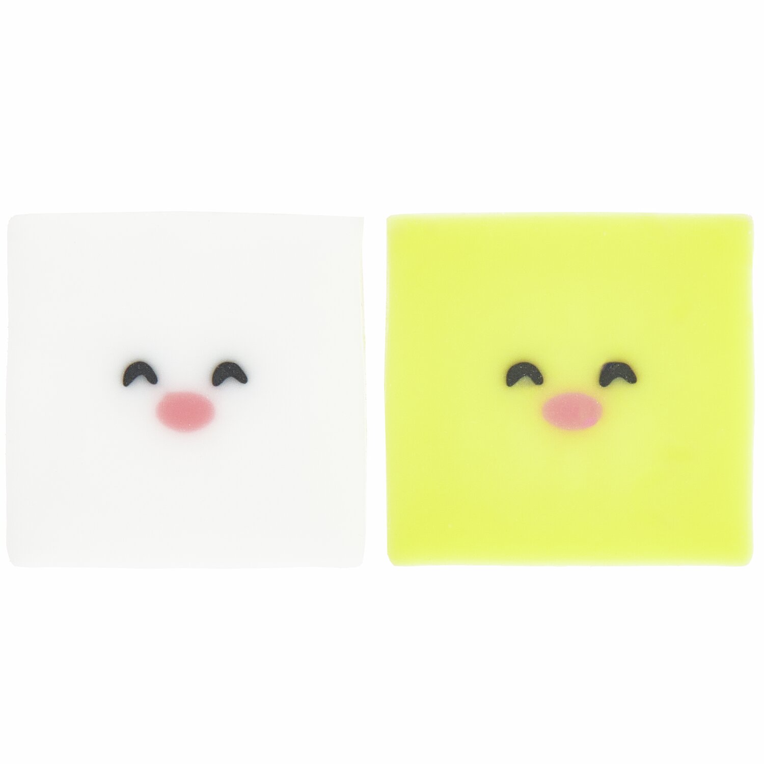 Paper Poetry Radiergummi-Set Chingu, 2-teilig, mit fröhlichen Gesichtern in Gelb und Weiß.