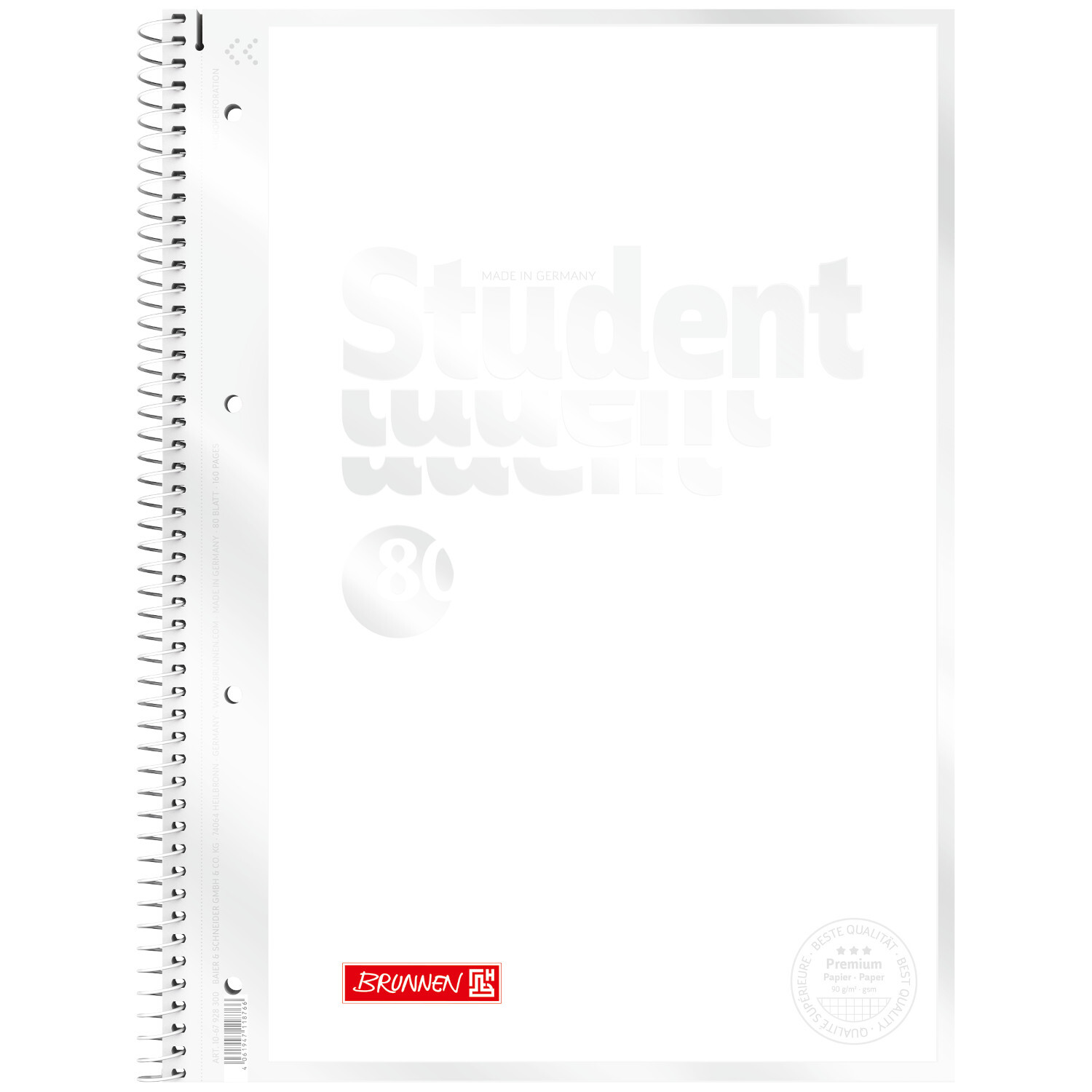 Collegeblock Premium Student kariert Weiß 80 Blatt