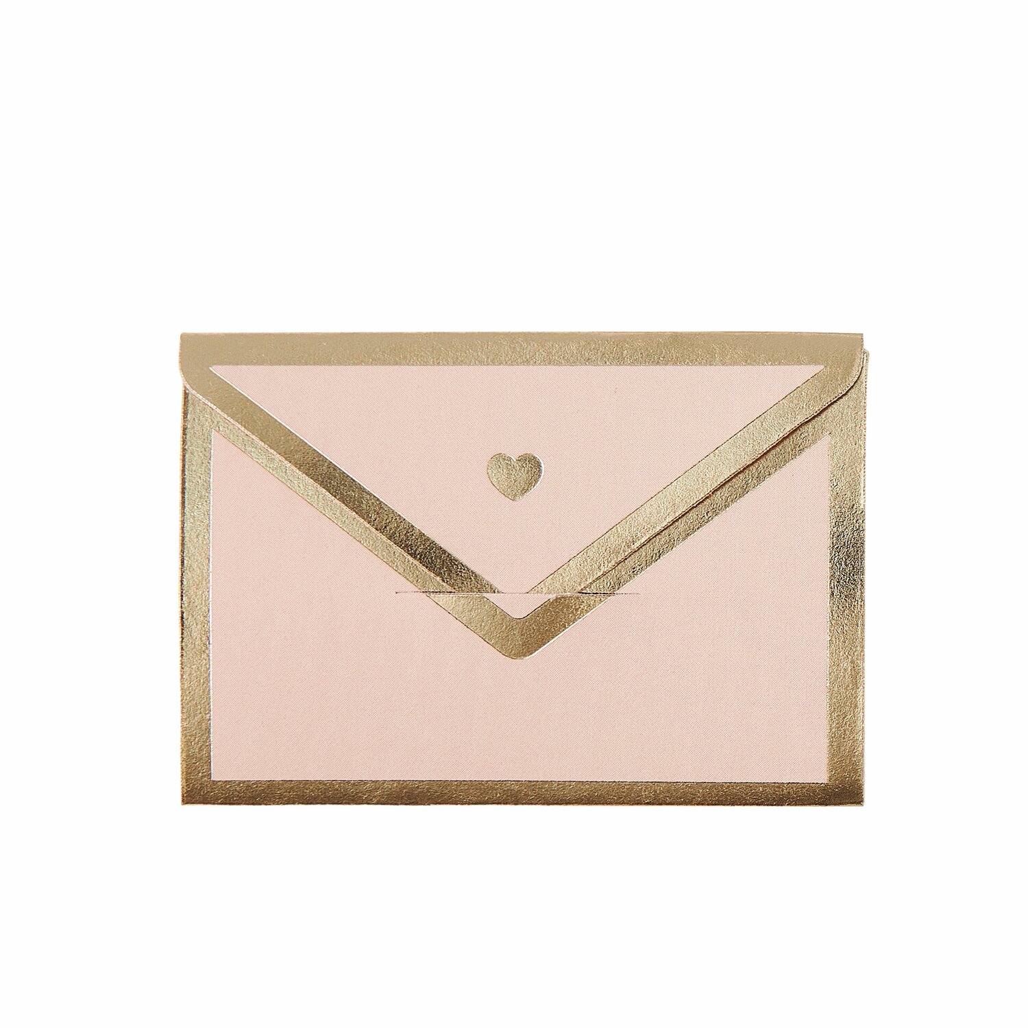 Mini Love Letter Set Pastell, zartrosa Umschlag mit goldenen Akzenten und Herzmotiv, 5x3,5cm.