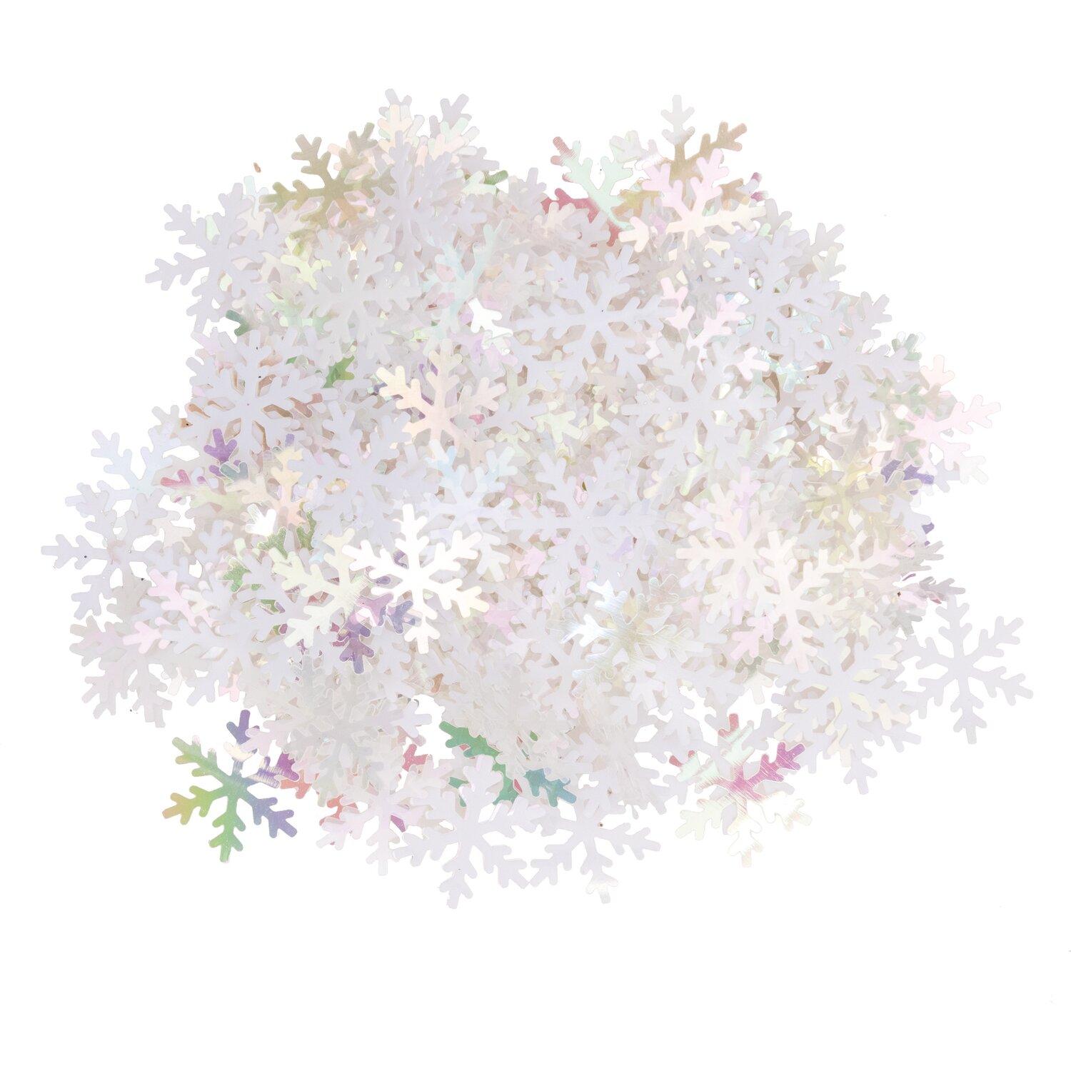 Flitterstreu Schneeflocke weiß-irisierend, 200 Stück, 14x16mm. Ideal für kreative Bastelprojekte.