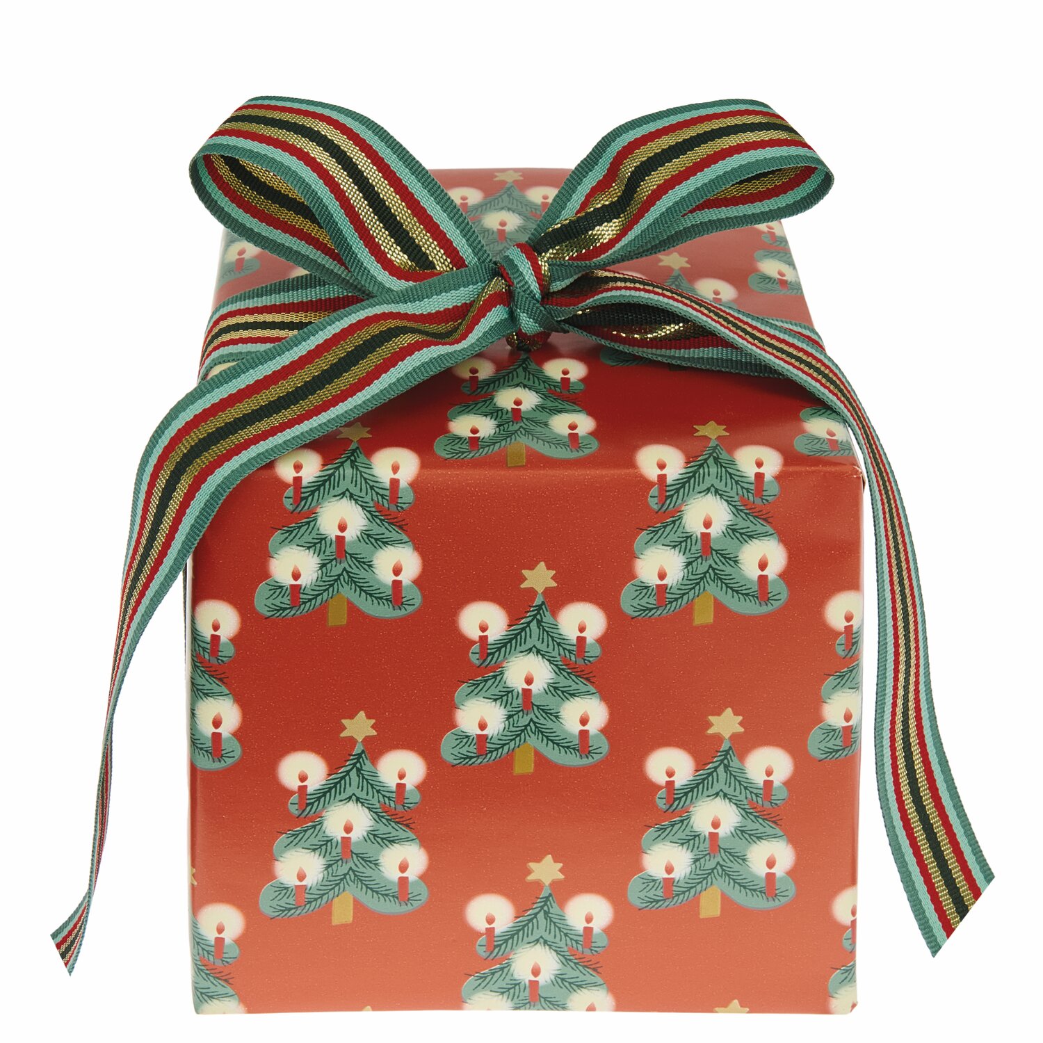 Paper Poetry Geschenkpapier Tannenbäume 200x70cm, rot, mit Tannenbaum-Muster und Schleife. Ideal für festliche Anlässe.
