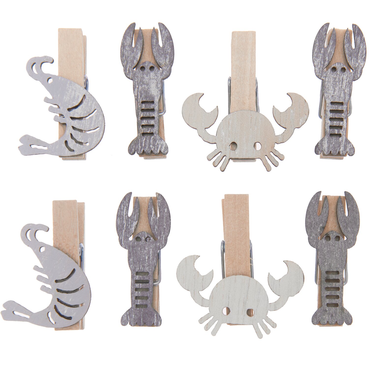 Dekoklammern Meerestiere Mix natur 7x35mm 8 Stück: Mehrfarbige Klammern mit Meeresmotiven, ideal für kreative Dekorationen.