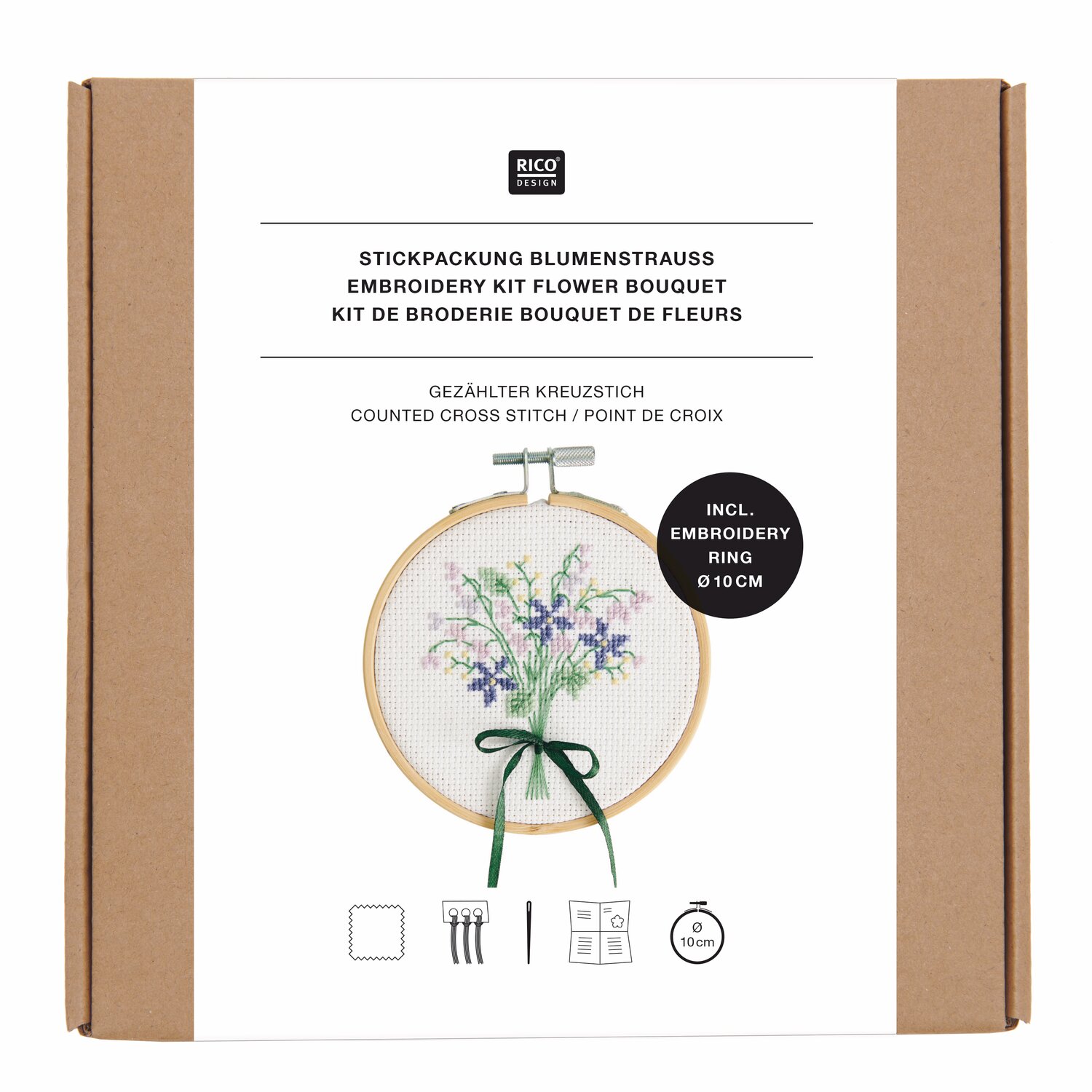 Stickpackung Gezählter Kreuzstich Blumenstrauß Ø10cm von Rico Design