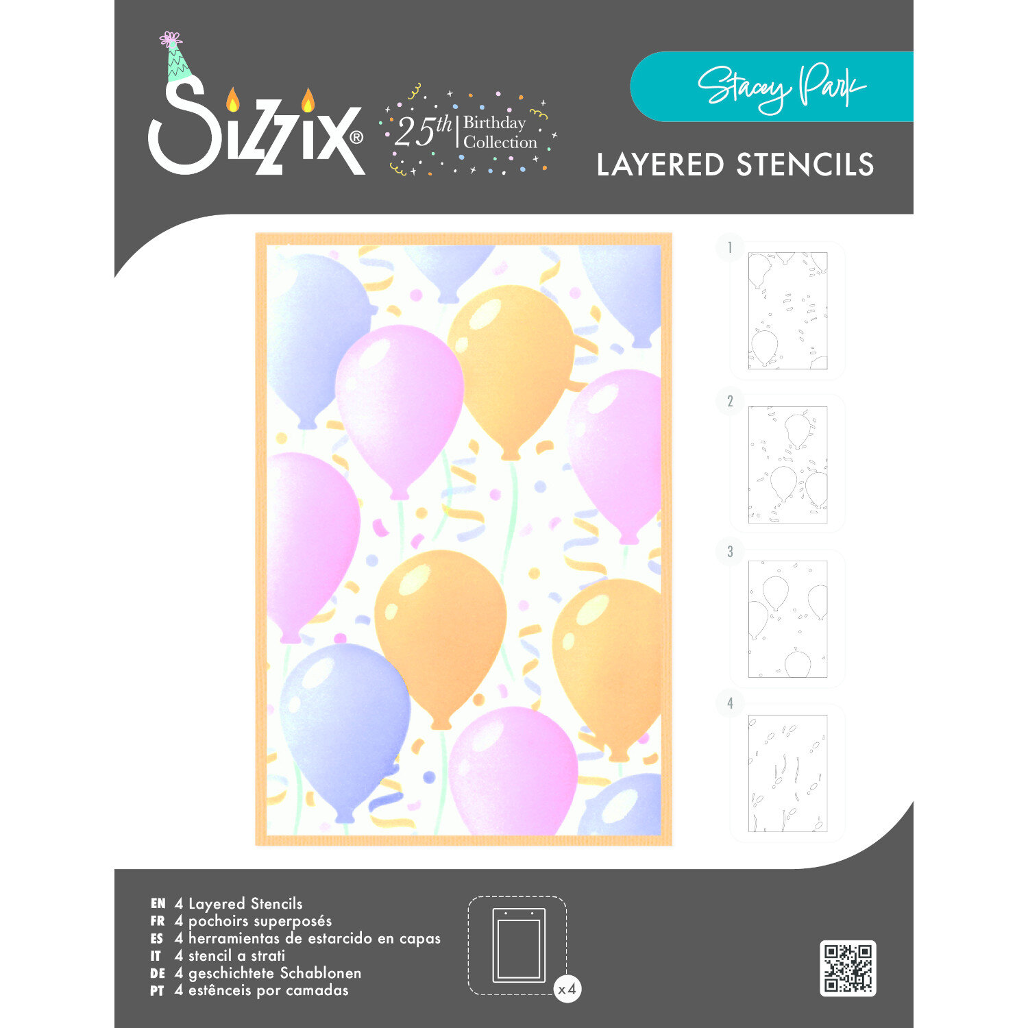 Sizzix Layered Stencils Birthday Balloons 4 PK A6 von Rico Design