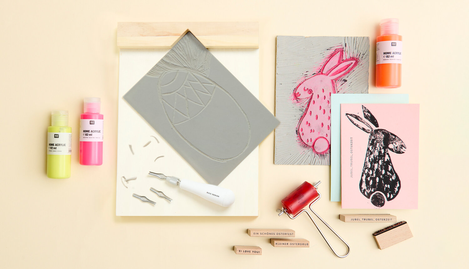 Anleitung Osterkarten mit Linoldruck gestalten