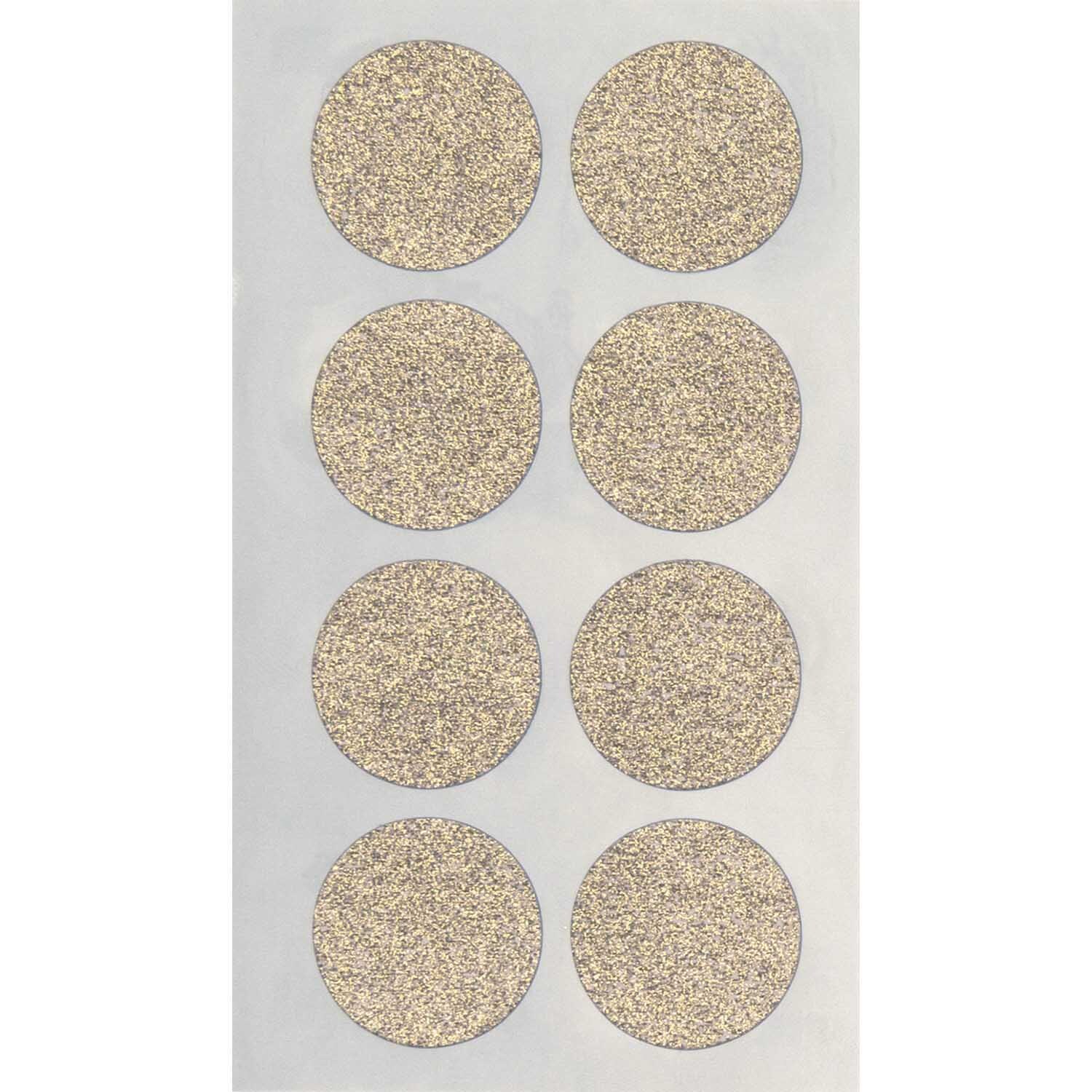 Paper Poetry Sticker Kreise Glitter gold 4 Blatt Größe 25mm von Rico Design Paper Poetry Sticker Kreise Glitter gold, 8 glitzernde goldene Kreise auf einem Blatt von Rico Design.