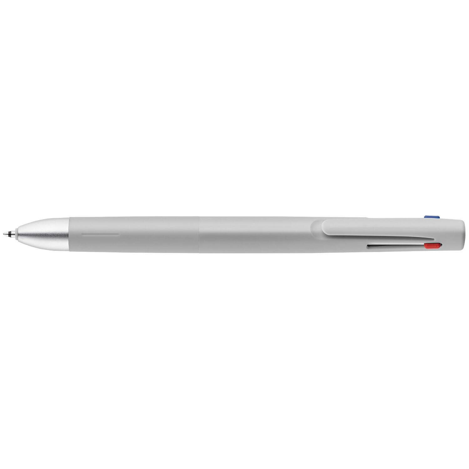 Kugelschreiber BLen 3C, ZEBRA, 0,7mm, in elegantem Grau mit farbigen Druckknöpfen für verschiedene Tintenfarben.