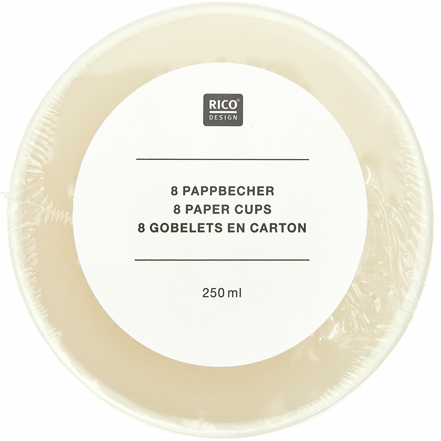 Pappbecher Blumenwiese 8 Stück von Rico Design, beige, 250ml, in transparenter Verpackung.