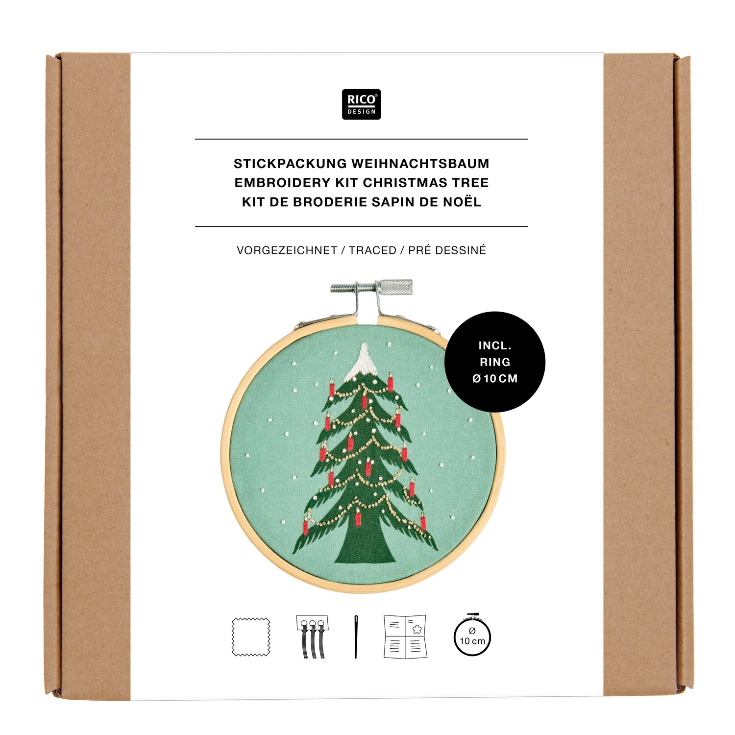 Stickpackung vorgezeichnet Weihnachtsbaum Ø10cm von Rico Design