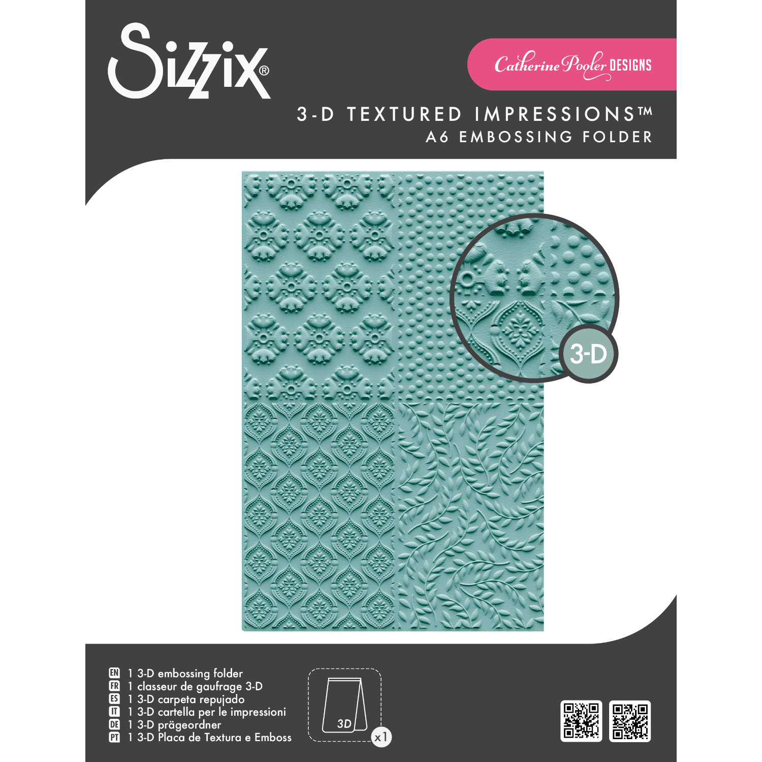 3D-Embossing Folder Textured Impressions Posh Patterns in Blau von Sizzix, ideal für kreative Prägungen.