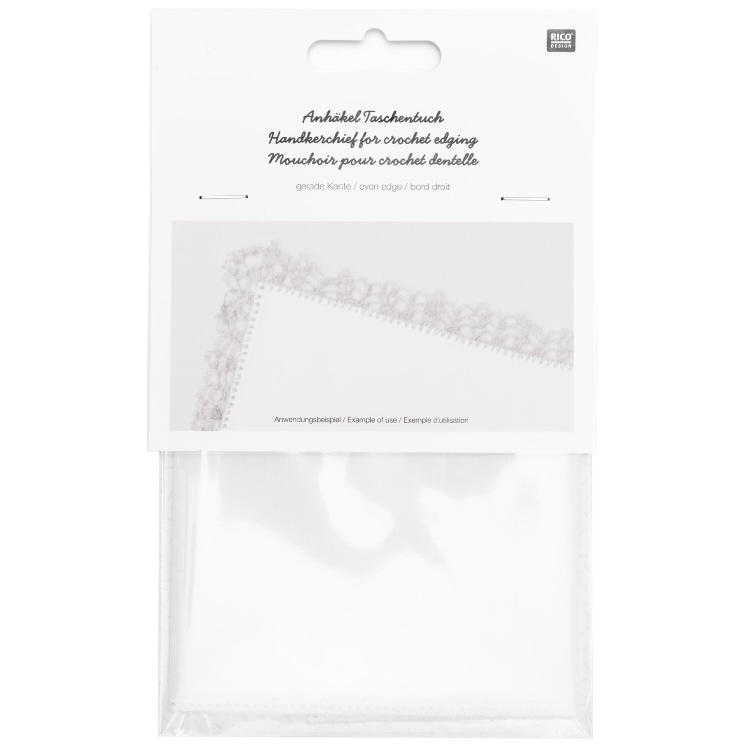 Anhäkeltaschentuch mit gerade Kante 25x25cm, feines Baumwollhandtuch von Rico Design mit dezenter Häkelkante, ideal zum individuellen Umhäkeln und Besticken