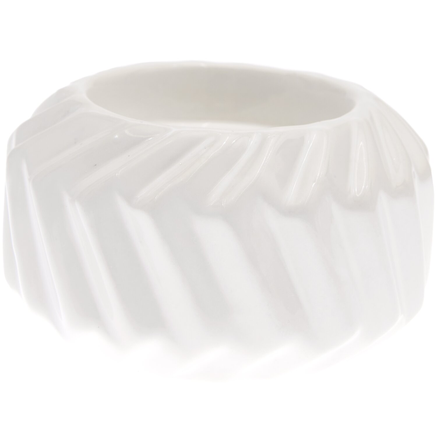 Porzellan-Teelichthalter weiß 9x9x5cm mit geriffelter Oberfläche, ideal für stilvolle Dekorationen.