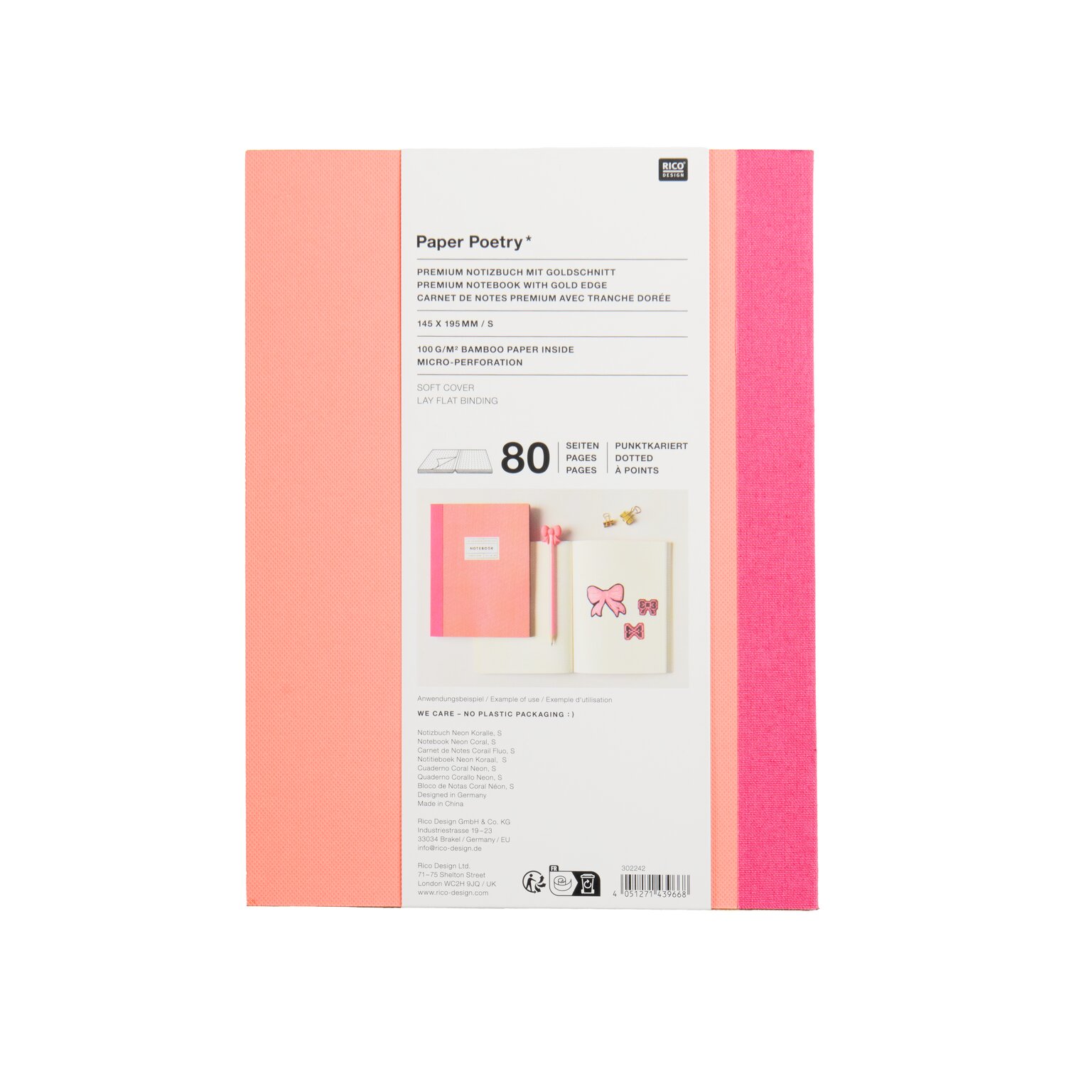 Paper Poetry Notizbuch S  Goldrand Farbe Koralle von Rico Design