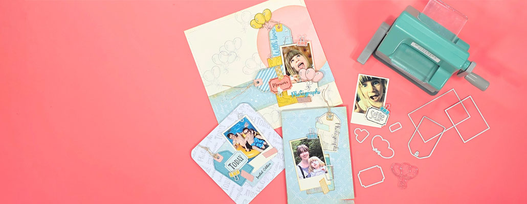 Sizzix Sidekick in Anwendung mit Schablonen und fertigen Scrapbookingseiten
