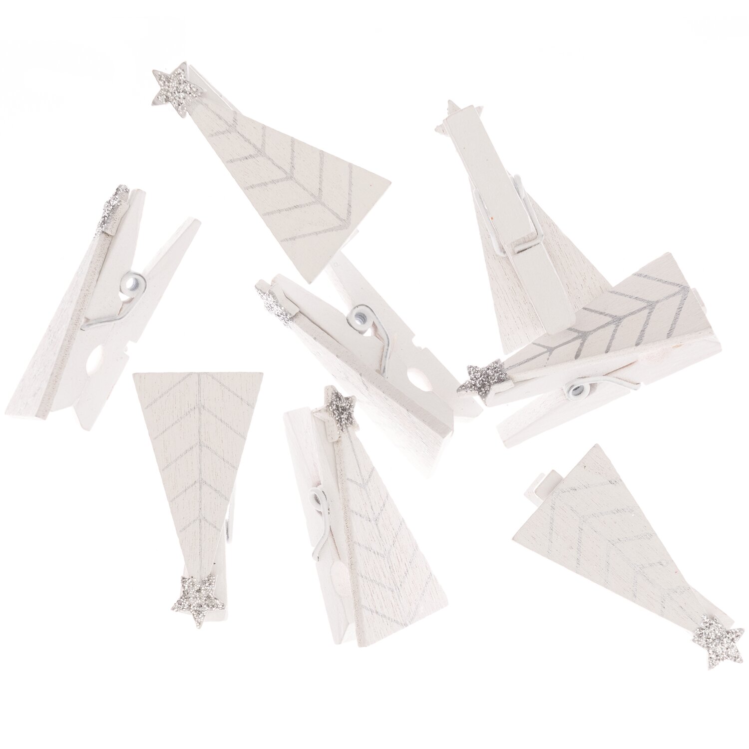 Dekoklammern Tannenbaum weiß 1,7x3,3cm 8 Stück von Rico Design, ideal für festliche Dekorationen.