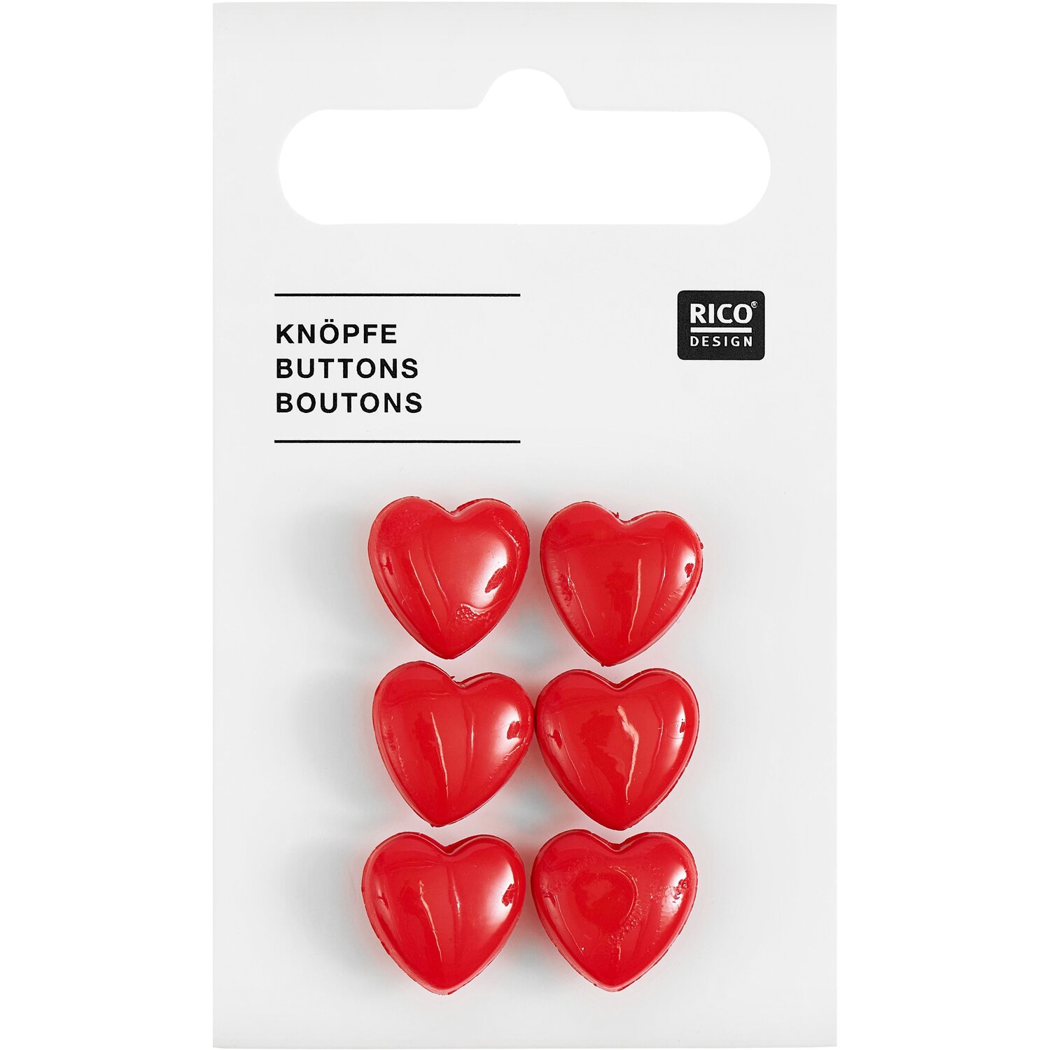 Knöpfe Herz 1,1x1,1cm 6 Stück Farbe Rot von Rico Design