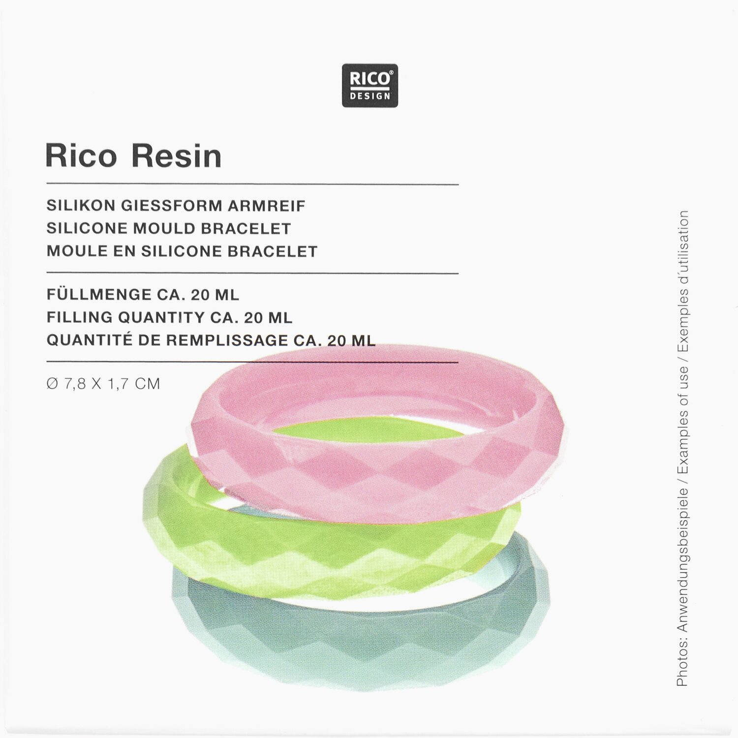 Silikon Gießform Armreif von Rico Design in Rosa und Grün, Ø7,8x1,7cm, für kreative Schmuckherstellung.