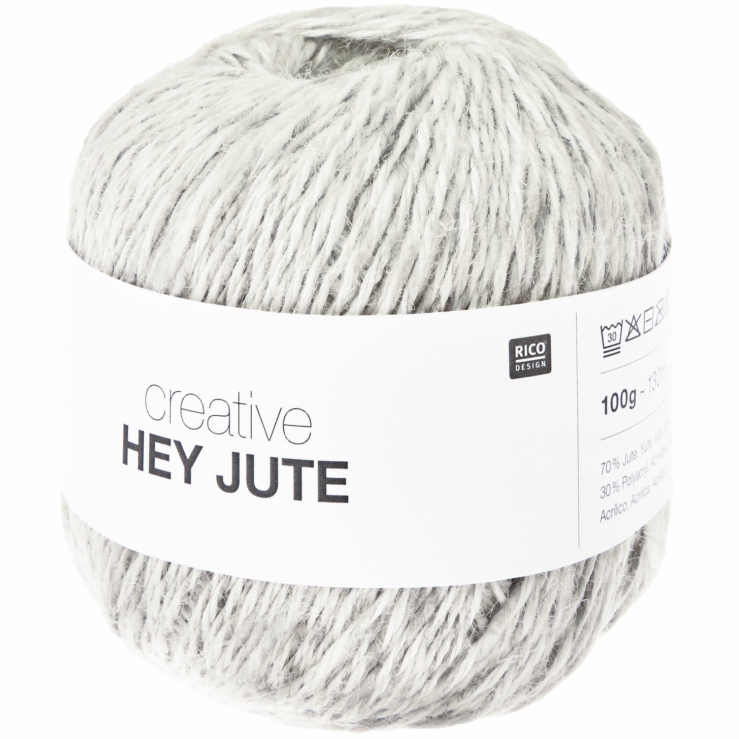 Creative "Hey Jute" Garn in Grau von Rico Design, 100g, 130m. Ideal für Strick- und Häkelprojekte.
