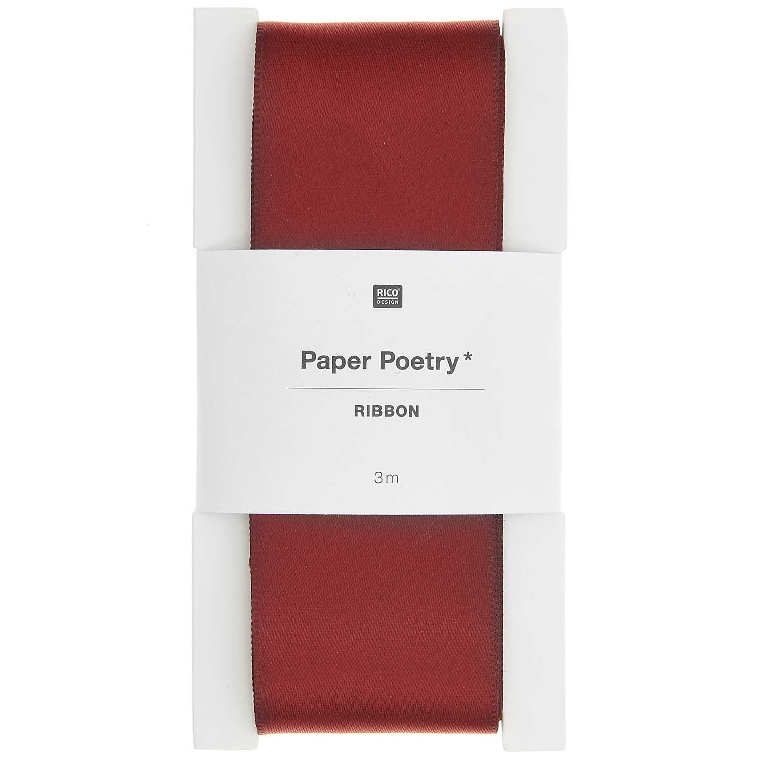 Paper Poetry Satinband in Bordeaux, 38mm breit und 3m lang, von Rico Design, ideal für Dekorationen.