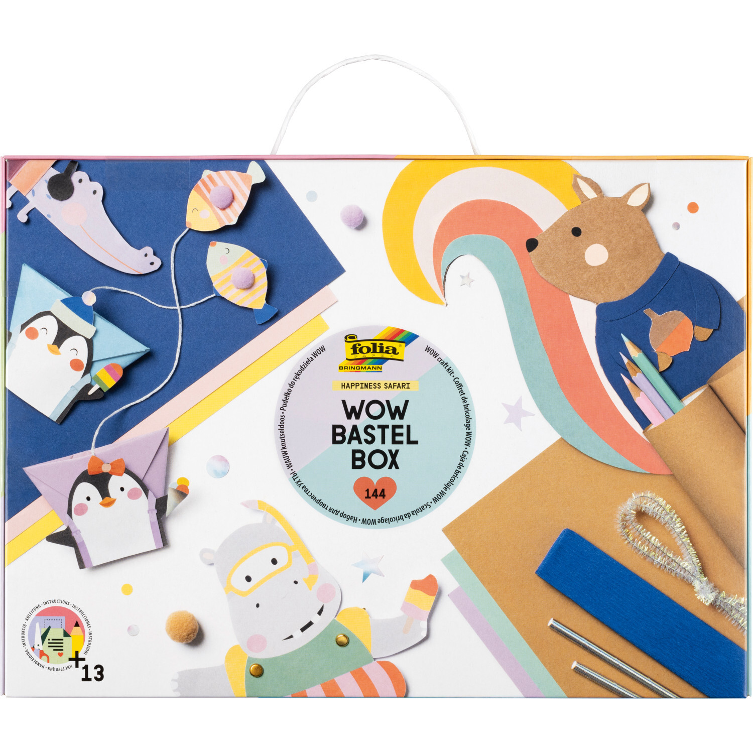 WOW Bastel Box Safari: Kreatives Set von folia mit 144 Teilen, ideal für bunte Bastelprojekte.
