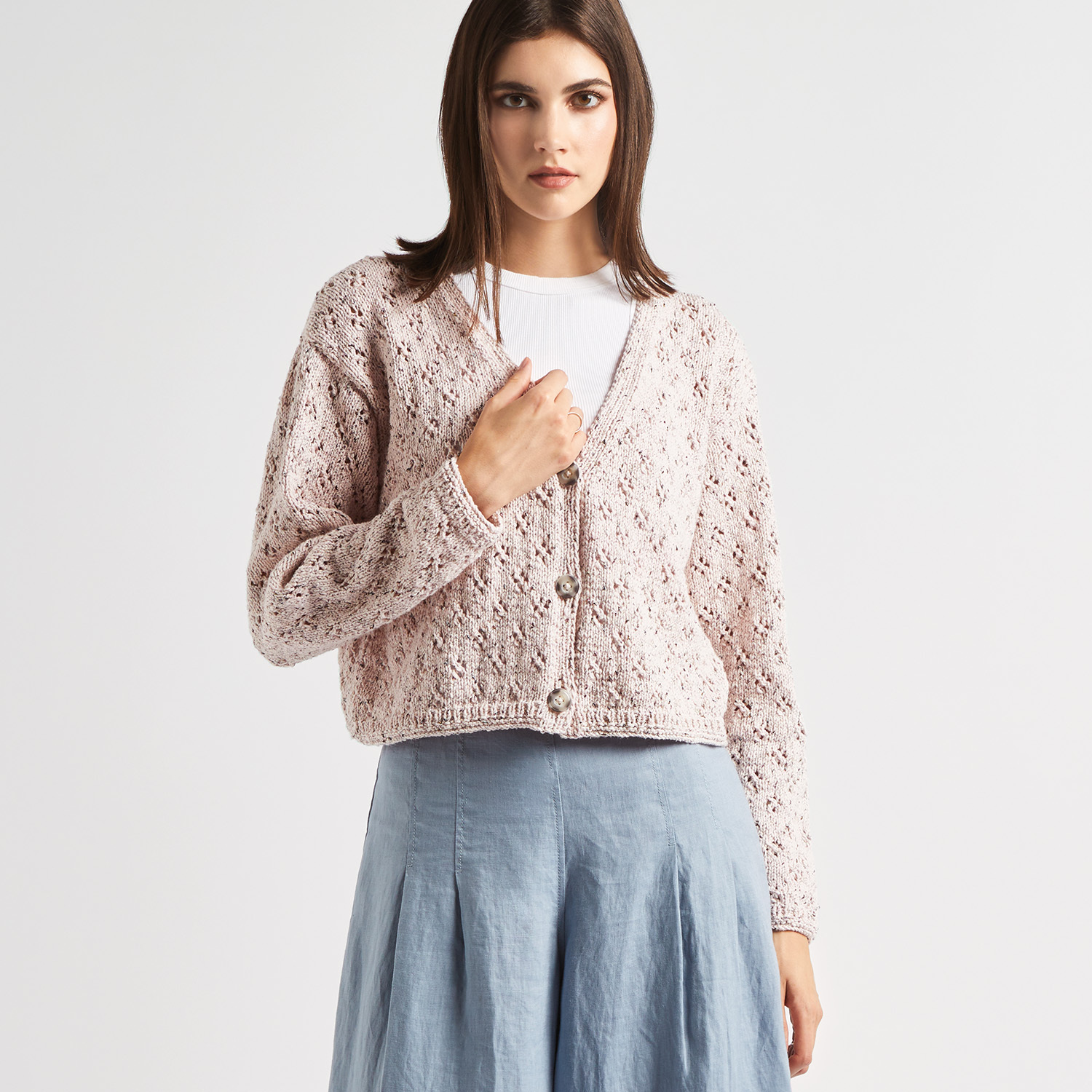 Strickanleitung Lochmusterjacke mit Beilaufgarn