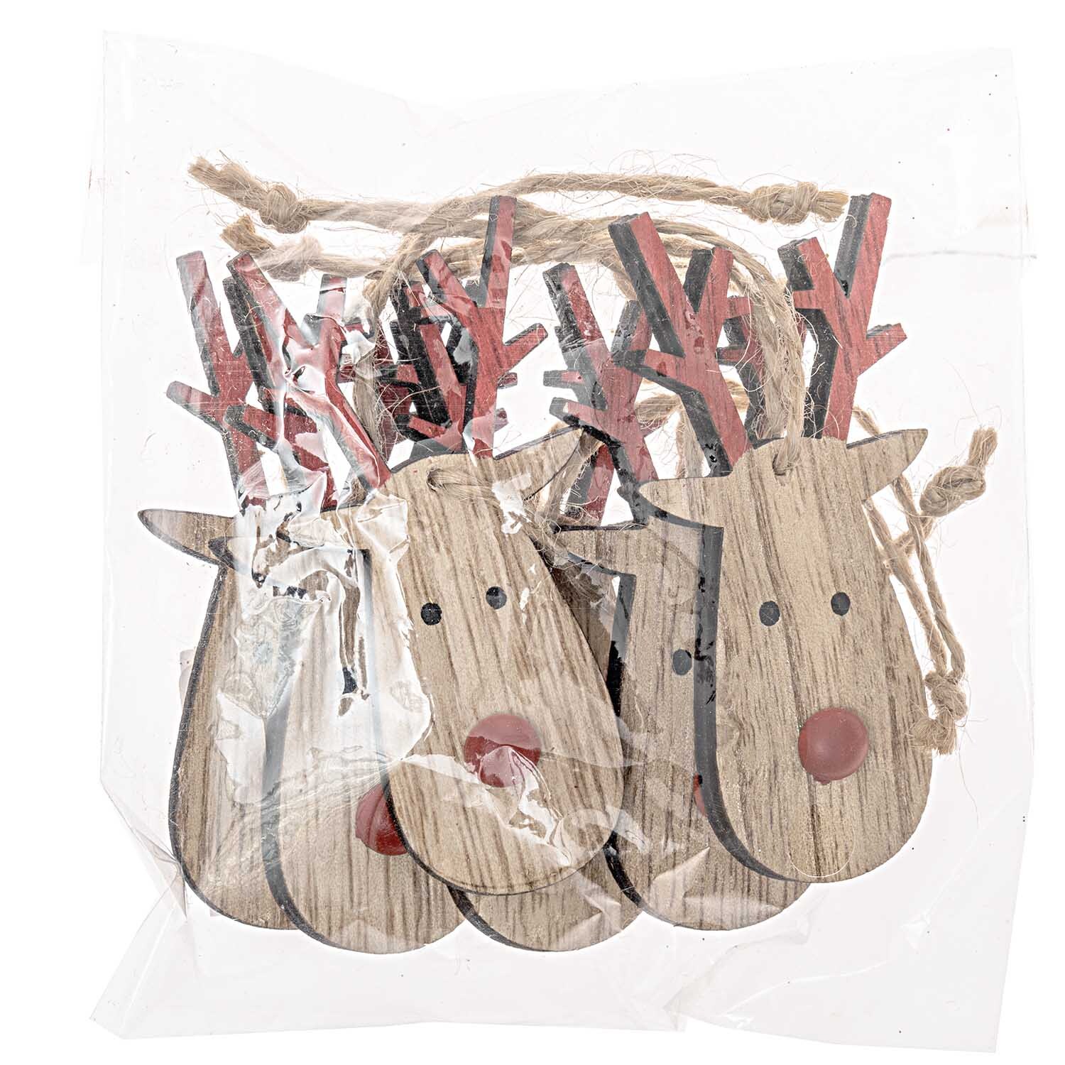 Rentier-Anhänger Rudolph natur-rot 7x3,5cm 6 Stück