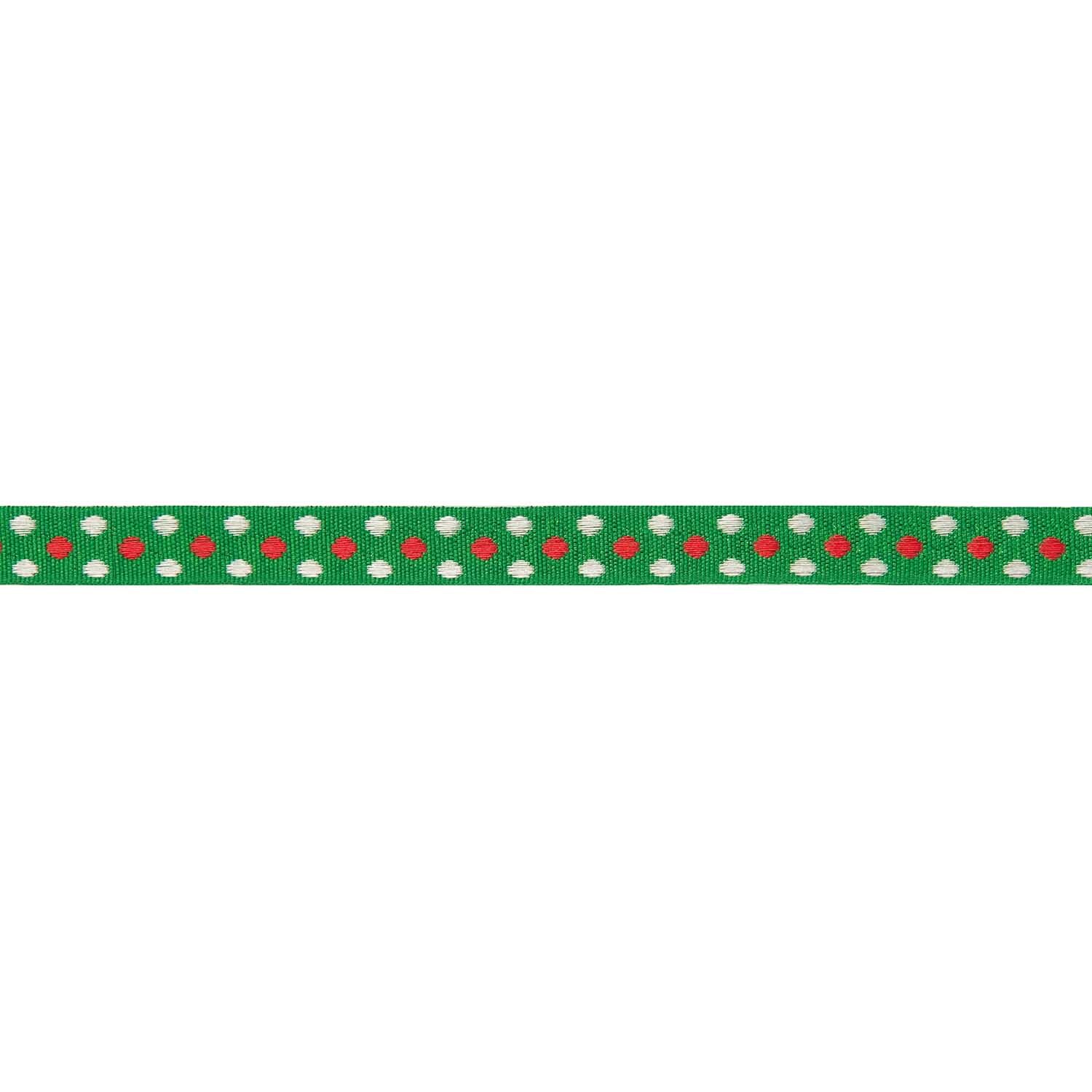 Ribbon grün Punkte rot-silber 2m
