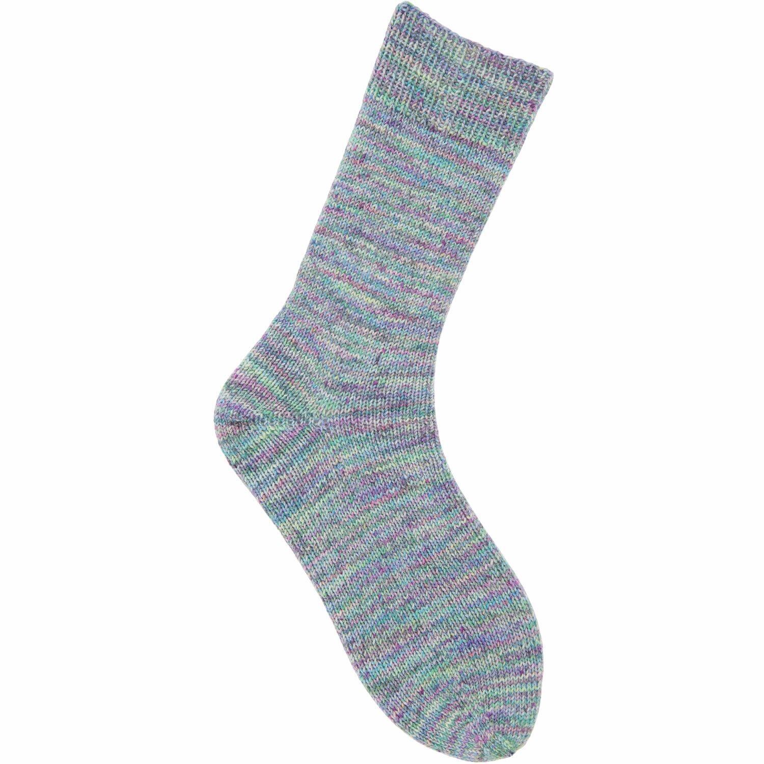 Socks Merino Multicolor 4-fädig 100g 380m Farbe Flowers von Rico Design Socks Merino Multicolor 4-fädig, gestrickt aus bunter Wolle, zeigt ein florales Muster.