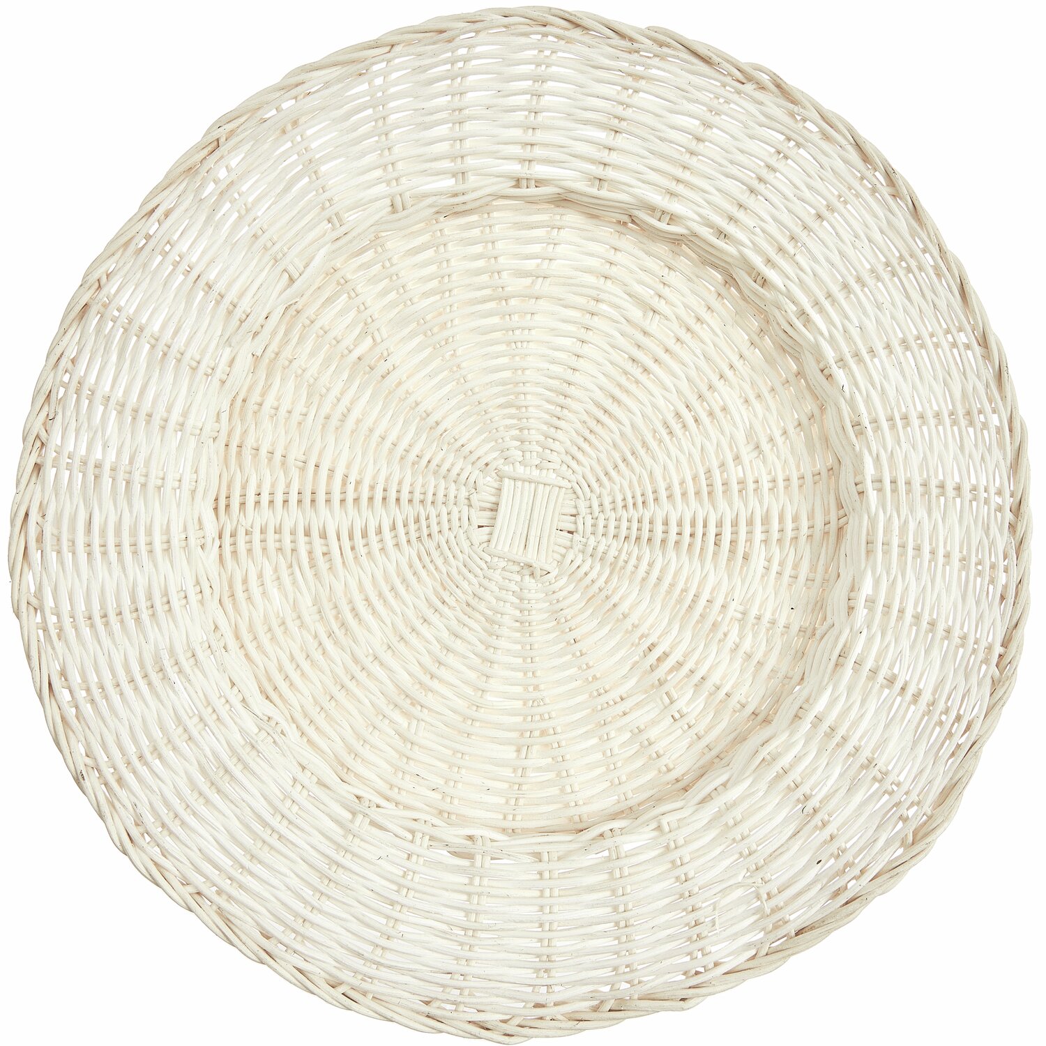 Rattan Deko-Teller Weiß, Ø34x4cm, aus geflochtenem Material, ideal für stilvolle Wohnaccessoires.