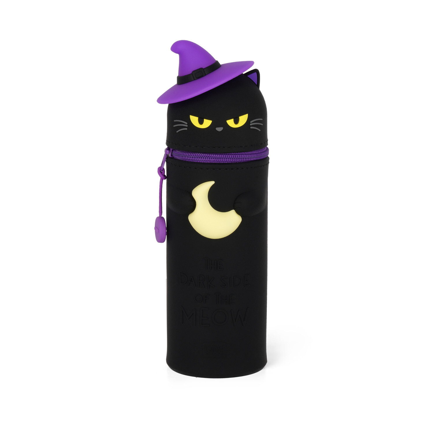 Etui Halloween: Schwarzes Etui mit Katze im Hexenhut, ideal für Stifte, Ø6,4x20cm.