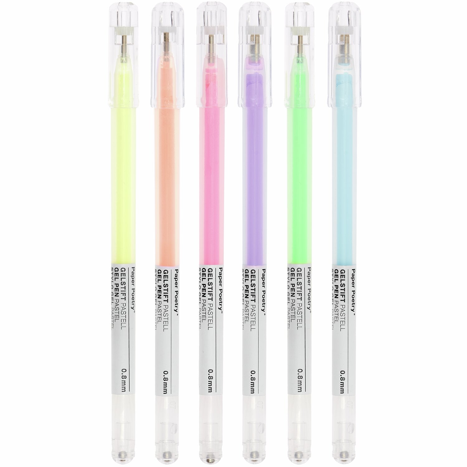 Paper Poetry Gelstifte Pastell, 6 Stück, 0,8mm, mehrfarbig. Ideal für kreative Projekte und farbenfrohes Schreiben.