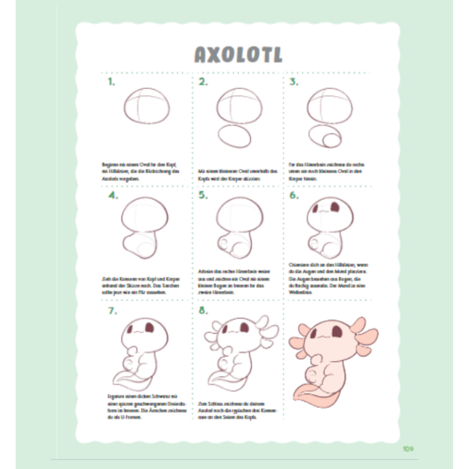 Manga Chibi - Niedliche Tiere: Schritt-für-Schritt-Anleitung zum Zeichnen eines Axolotls.