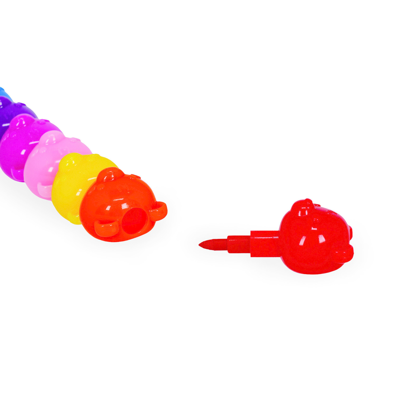 Stapelbare Buntstifte Teddy, 12-teilig, in leuchtenden Farben, ideal für kreatives Zeichnen.