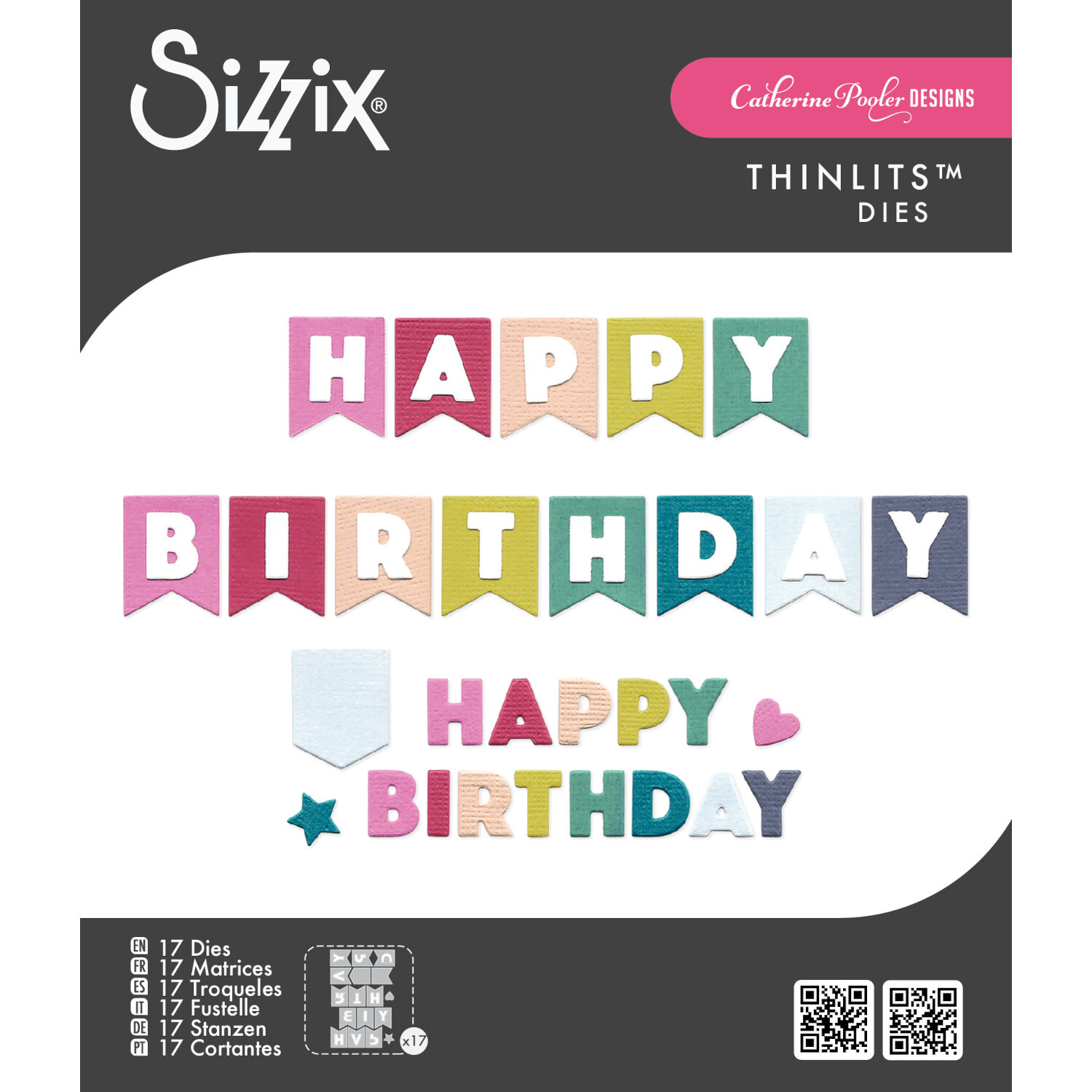 Thinlits Birthday Bunting Set 17PK: Bunte Sizzix Stanzformen für Geburtstagsdekorationen.