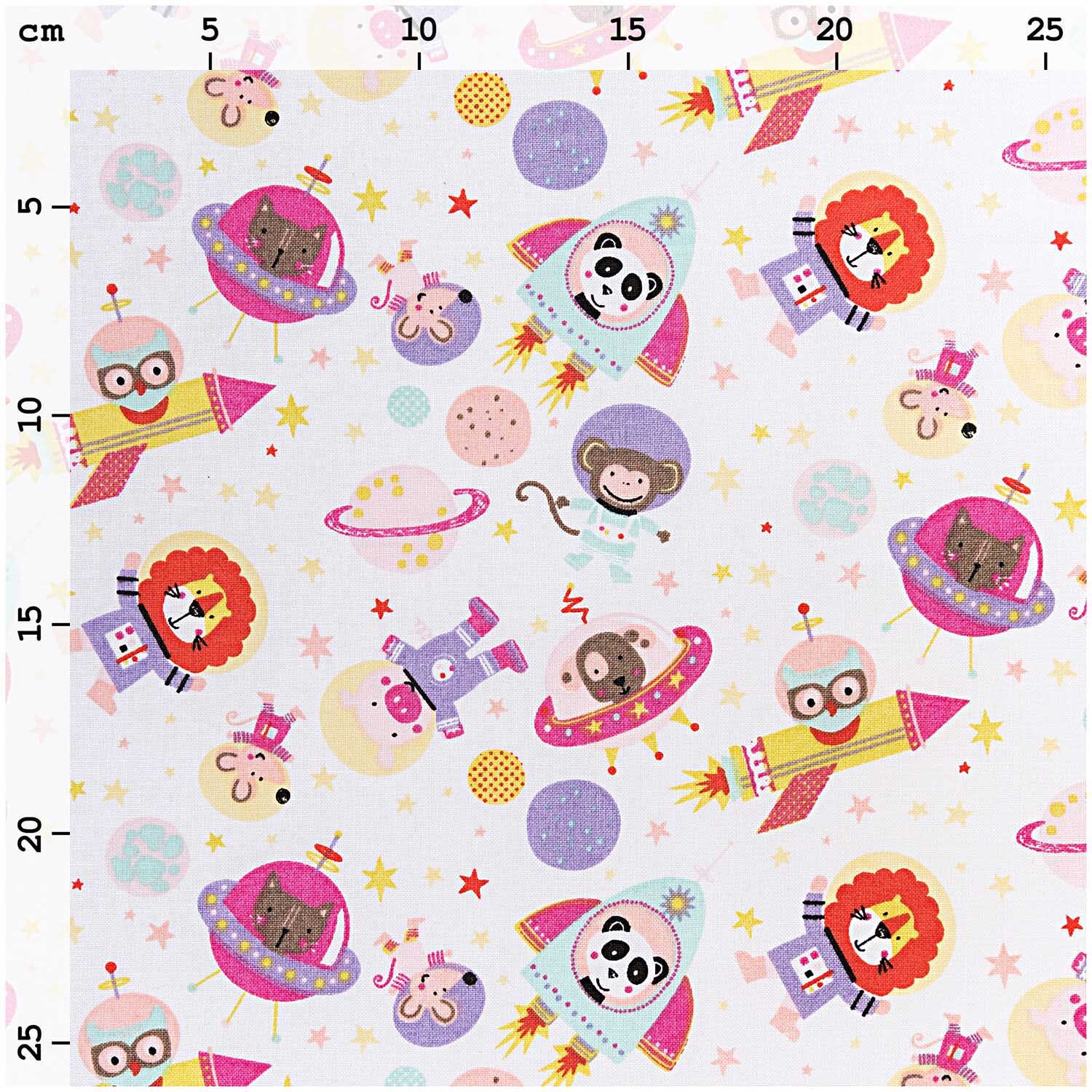 Tiere im Weltall Stoff rosa 50x140cm Tiere im Weltall Stoff rosa 50x140cm