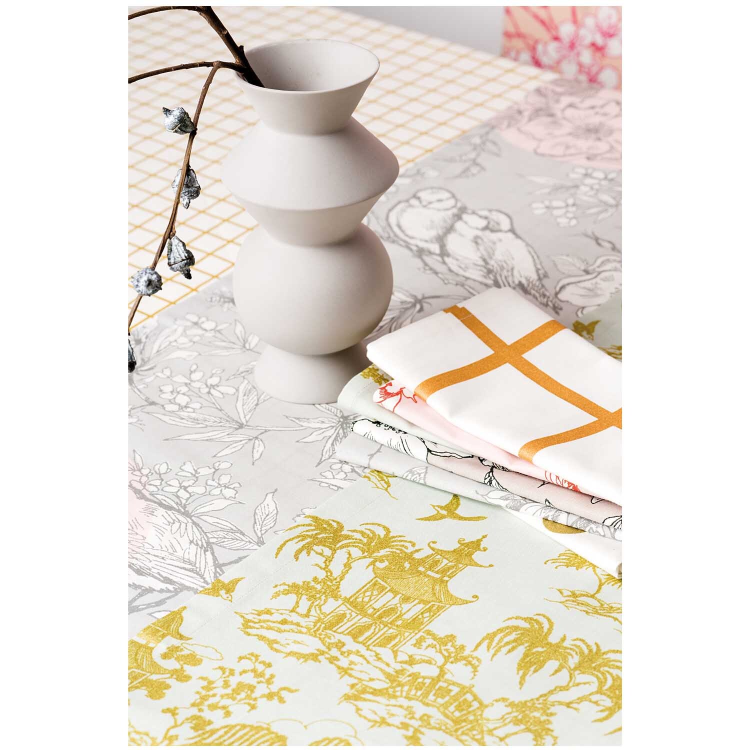 Stoff japanische Häuser mint-gold 50x140cm Stoff japanische Häuser mint-gold 50x140cm
