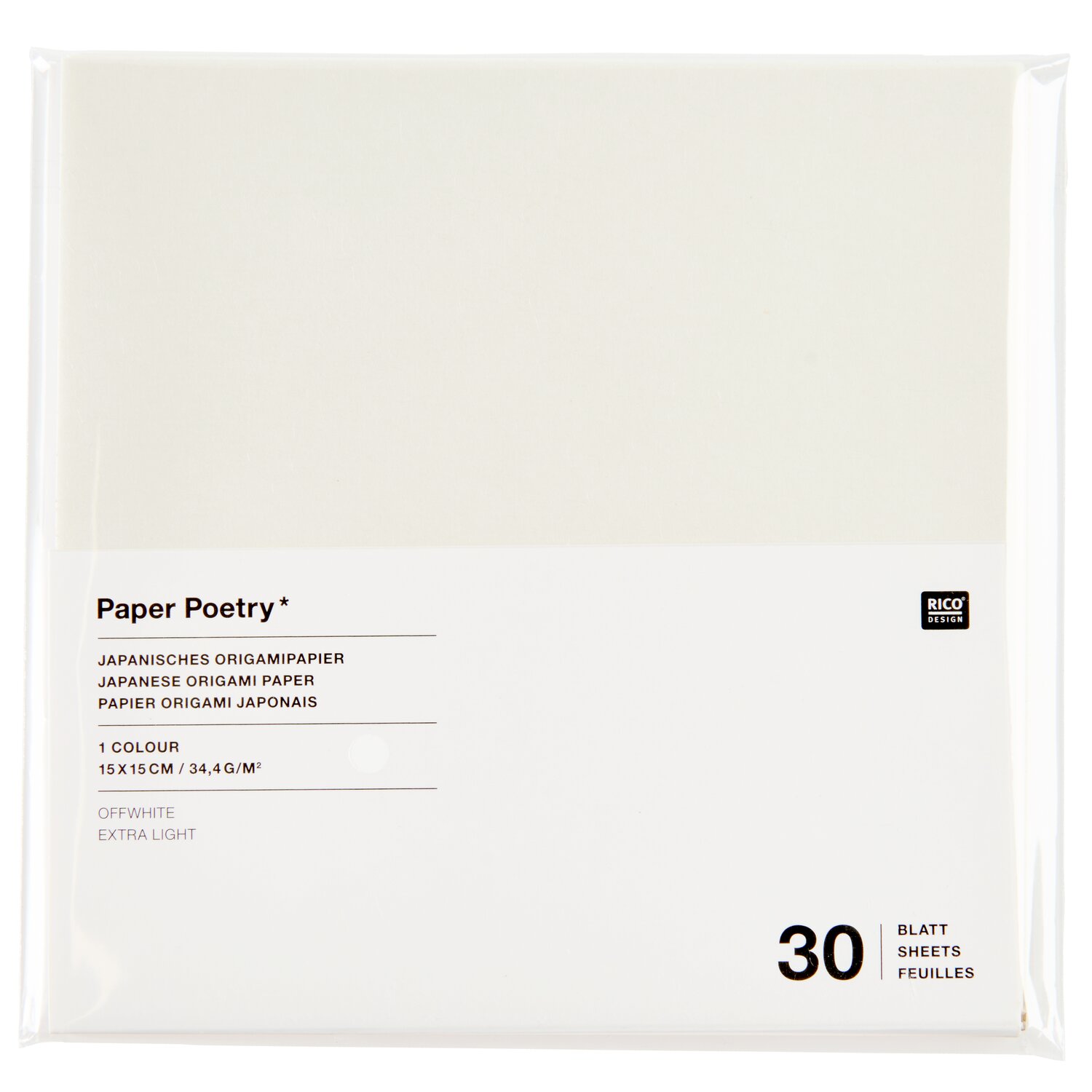 Paper Poetry Japanese Origami Weiß Extra Leicht 30 Blatt 15x15cm von Rico Design